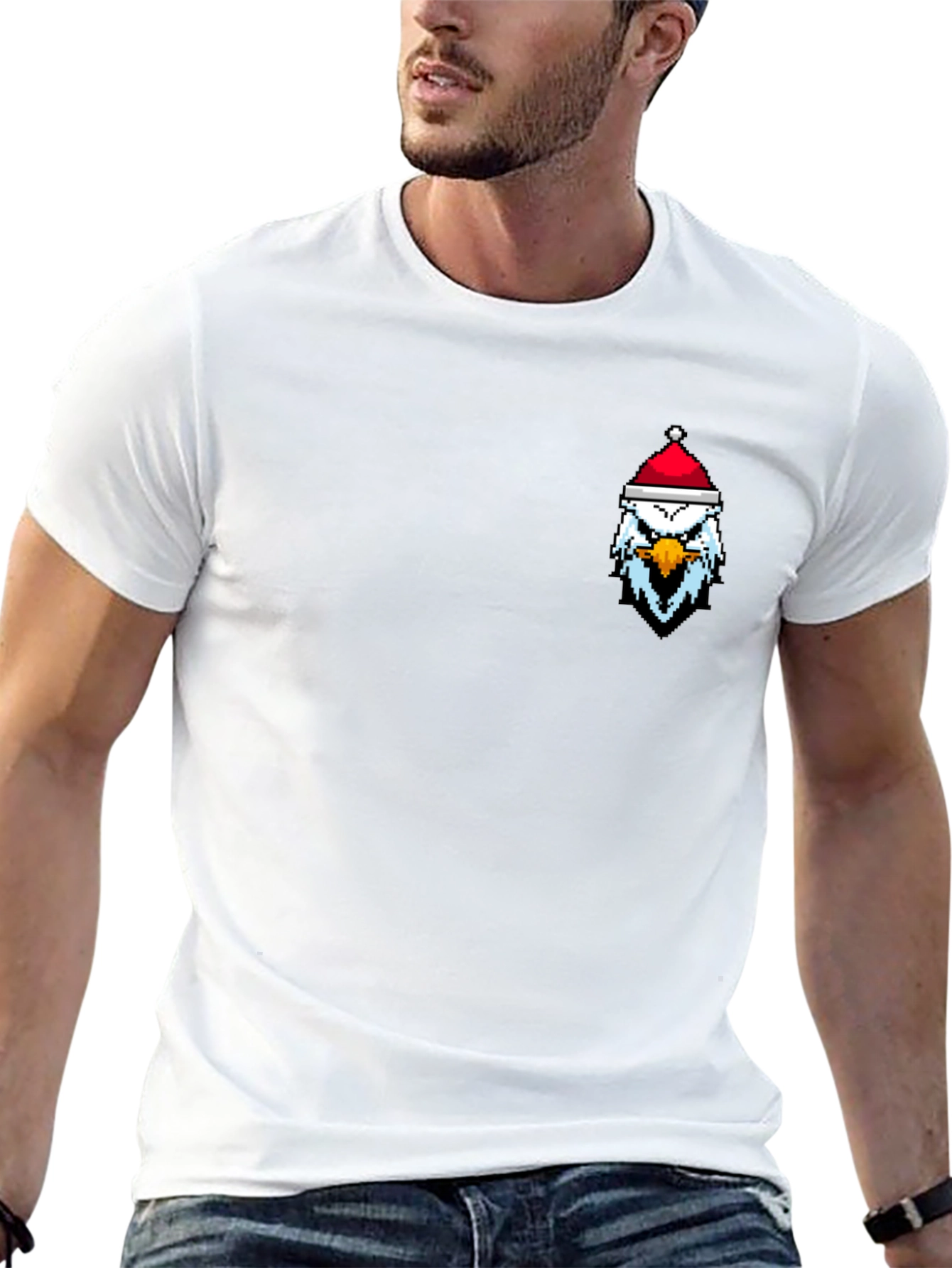 Pixel Eagle Santa Hat Black T-Shirt