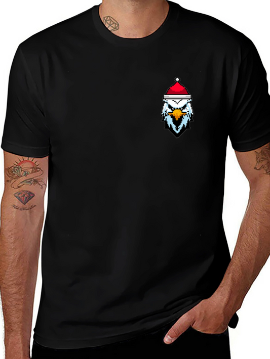 Pixel Eagle Santa Hat Black T-Shirt