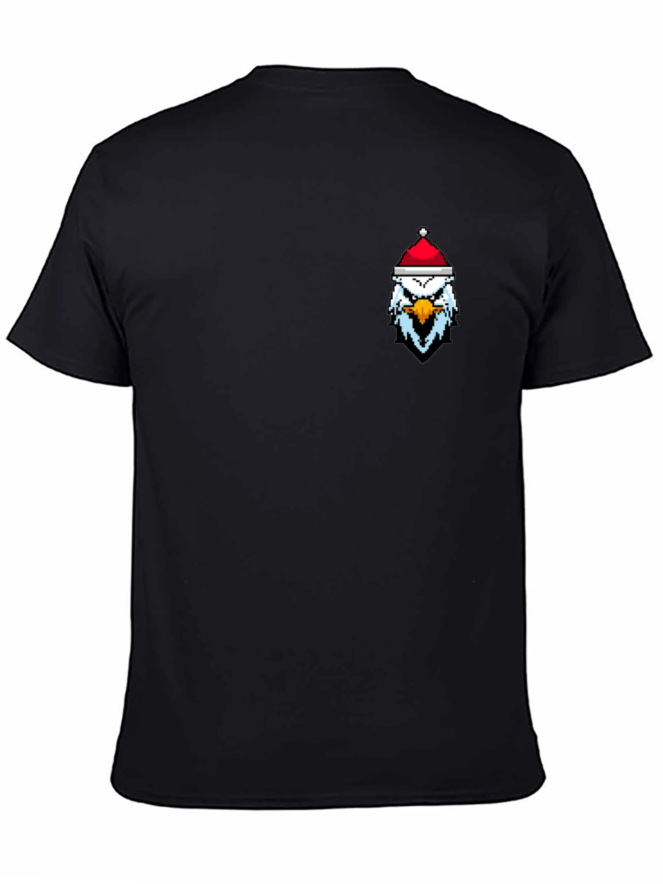 Pixel Eagle Santa Hat Black T-Shirt