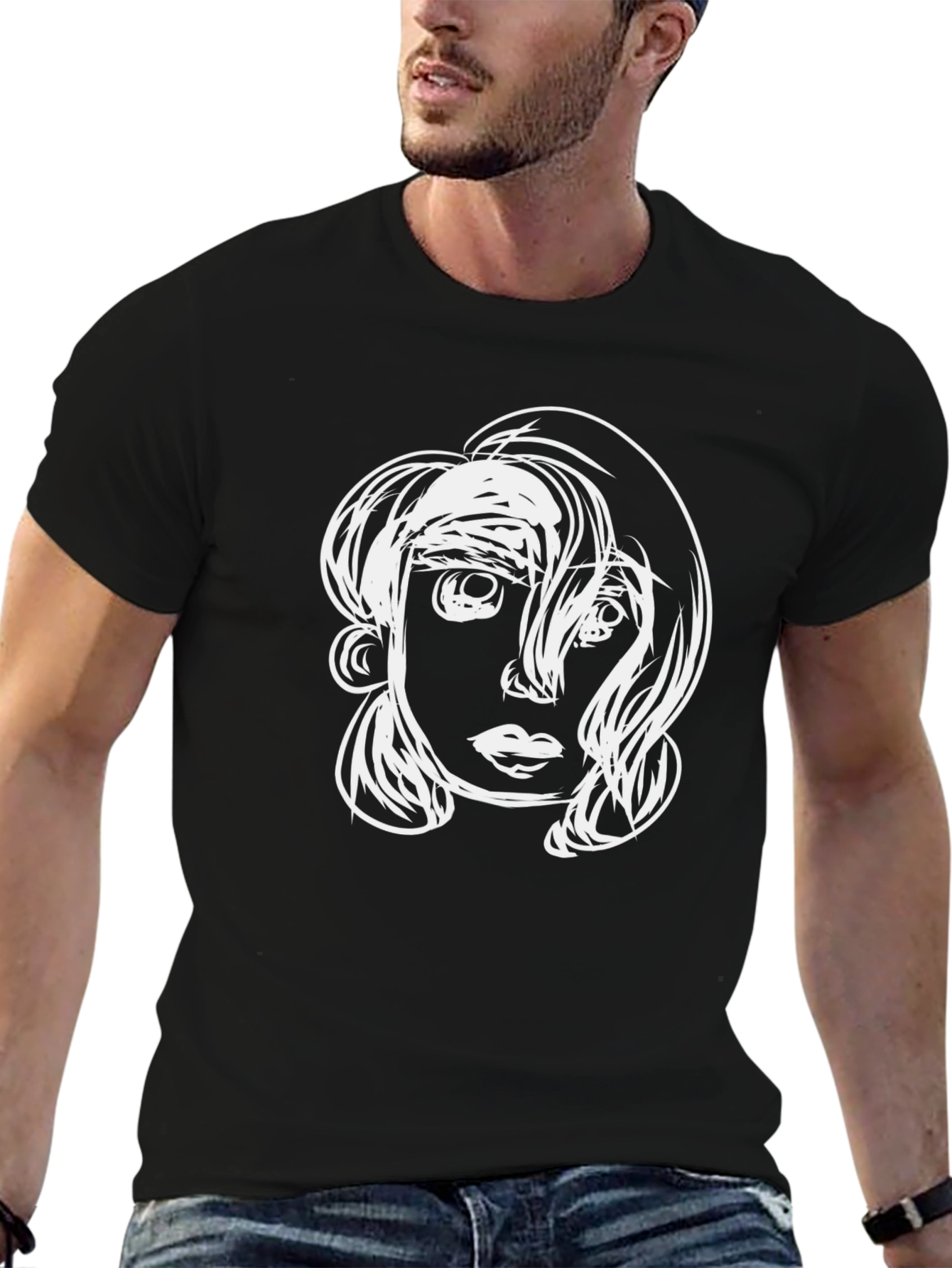 Abstract Face Graphic Tee - Modern Unisex Style