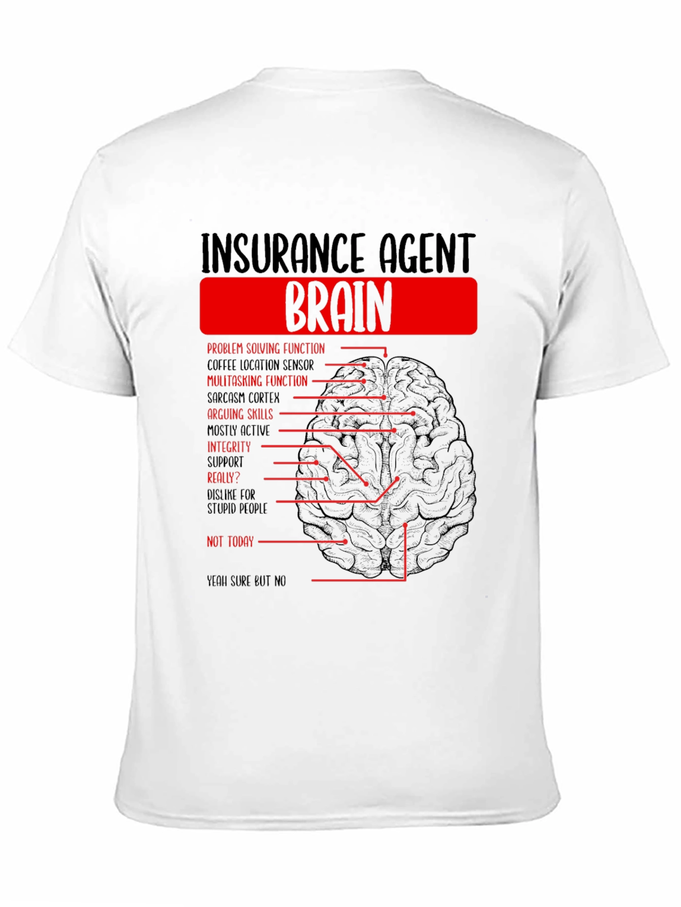 Insurance Agent Brain Diagram Funny T-Shirt