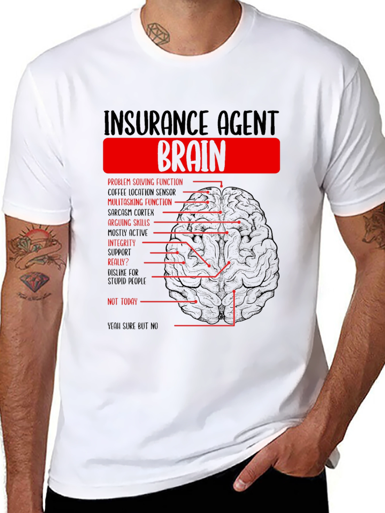 Insurance Agent Brain Diagram Funny T-Shirt