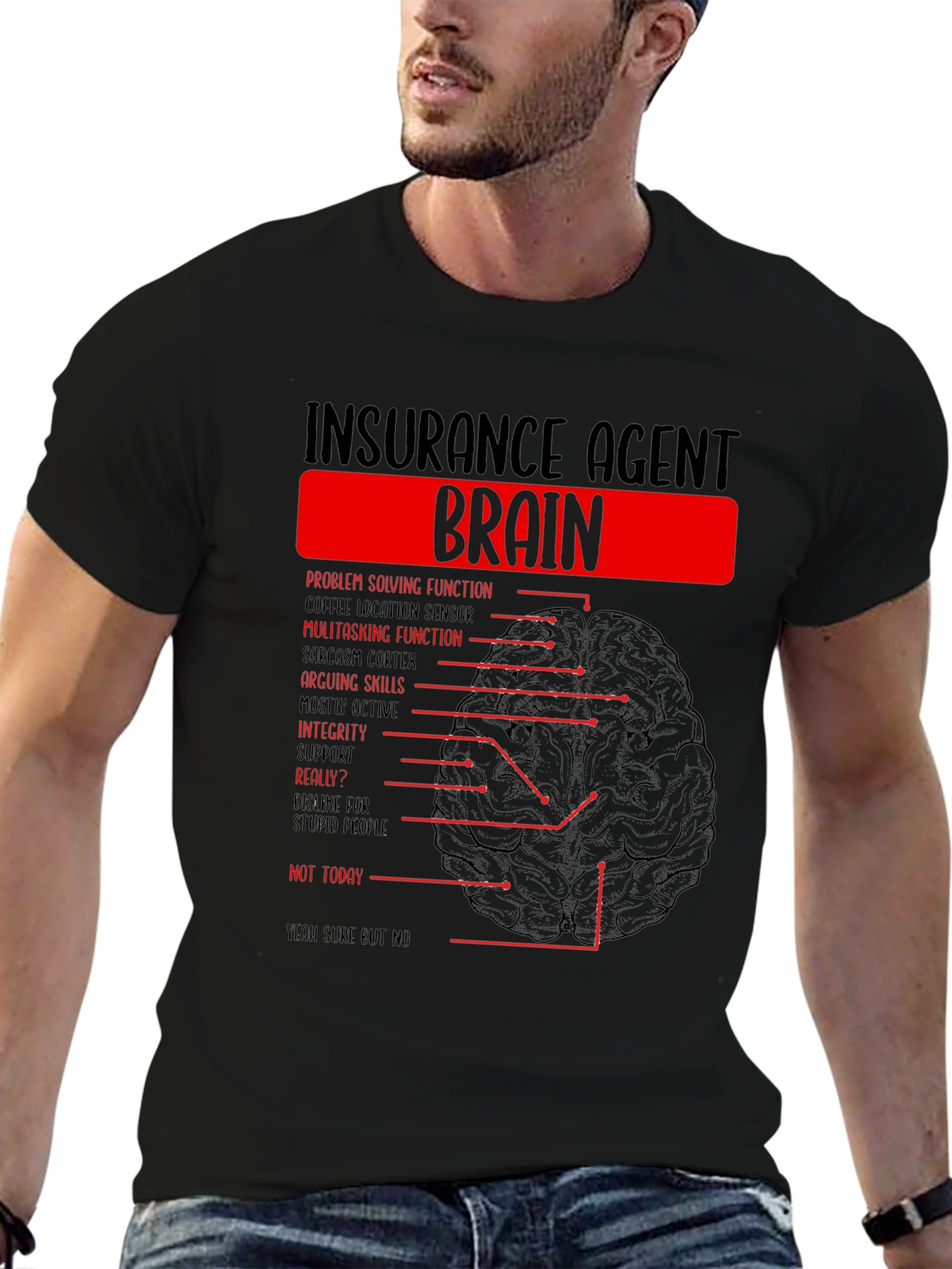 Insurance Agent Brain Diagram Funny T-Shirt