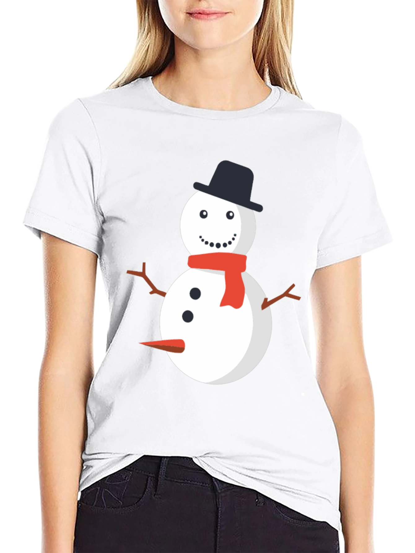 Snowman Graphic Tee - Black Cotton Holiday Shirt