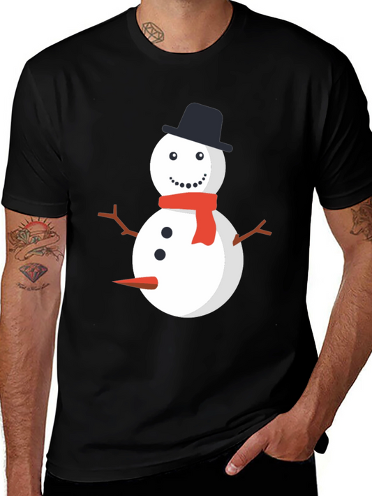 Snowman Graphic Tee - Black Cotton Holiday Shirt