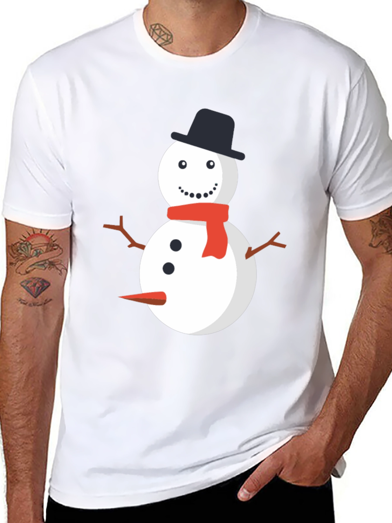 Snowman Graphic Tee - Black Cotton Holiday Shirt