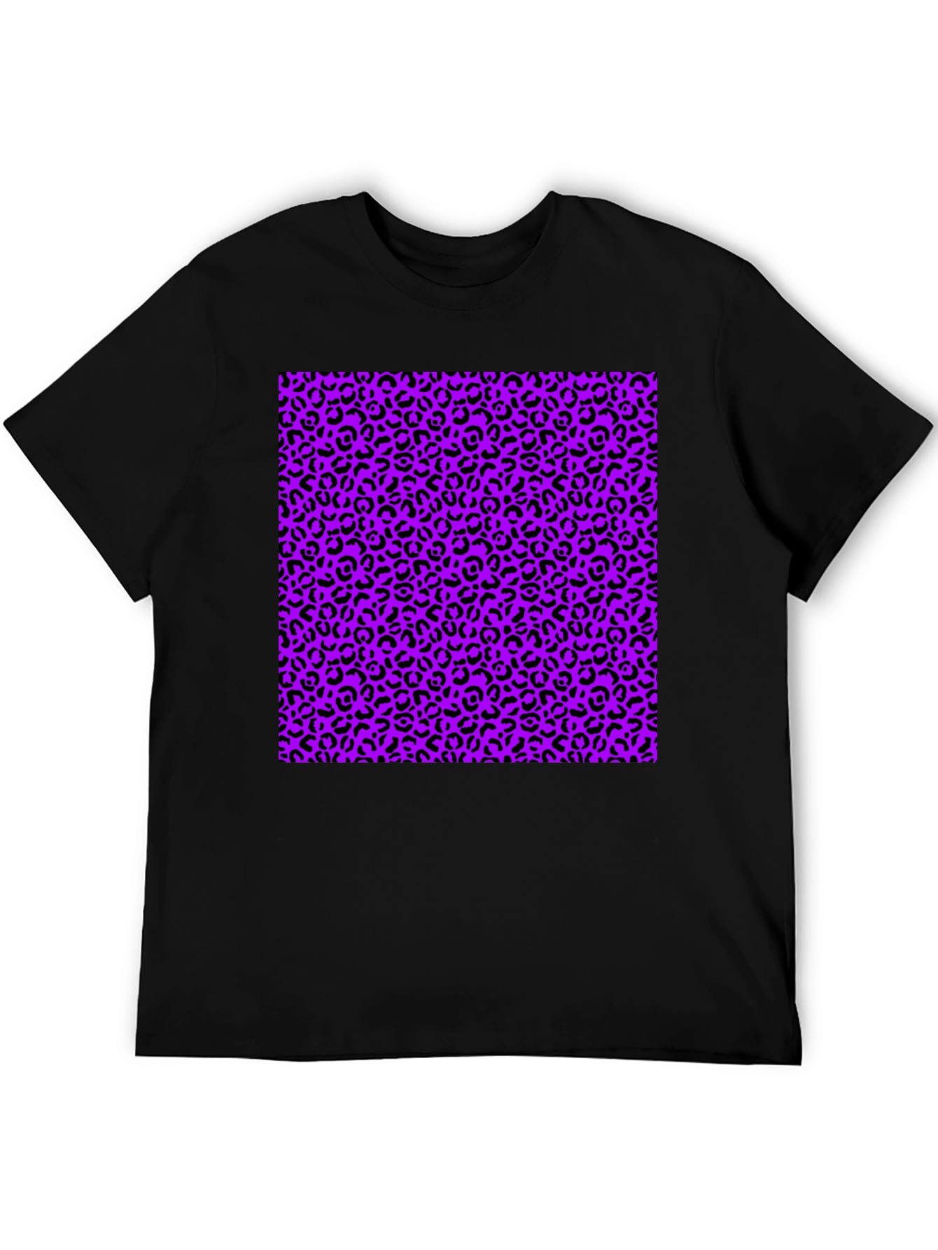 Black Tee with Purple Leopard Print Design