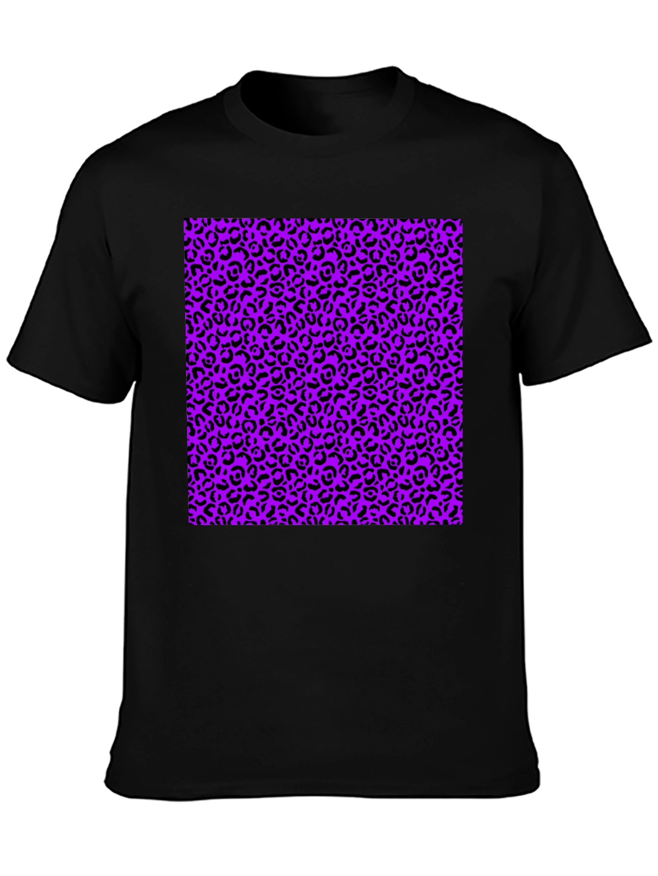Black Tee with Purple Leopard Print Design