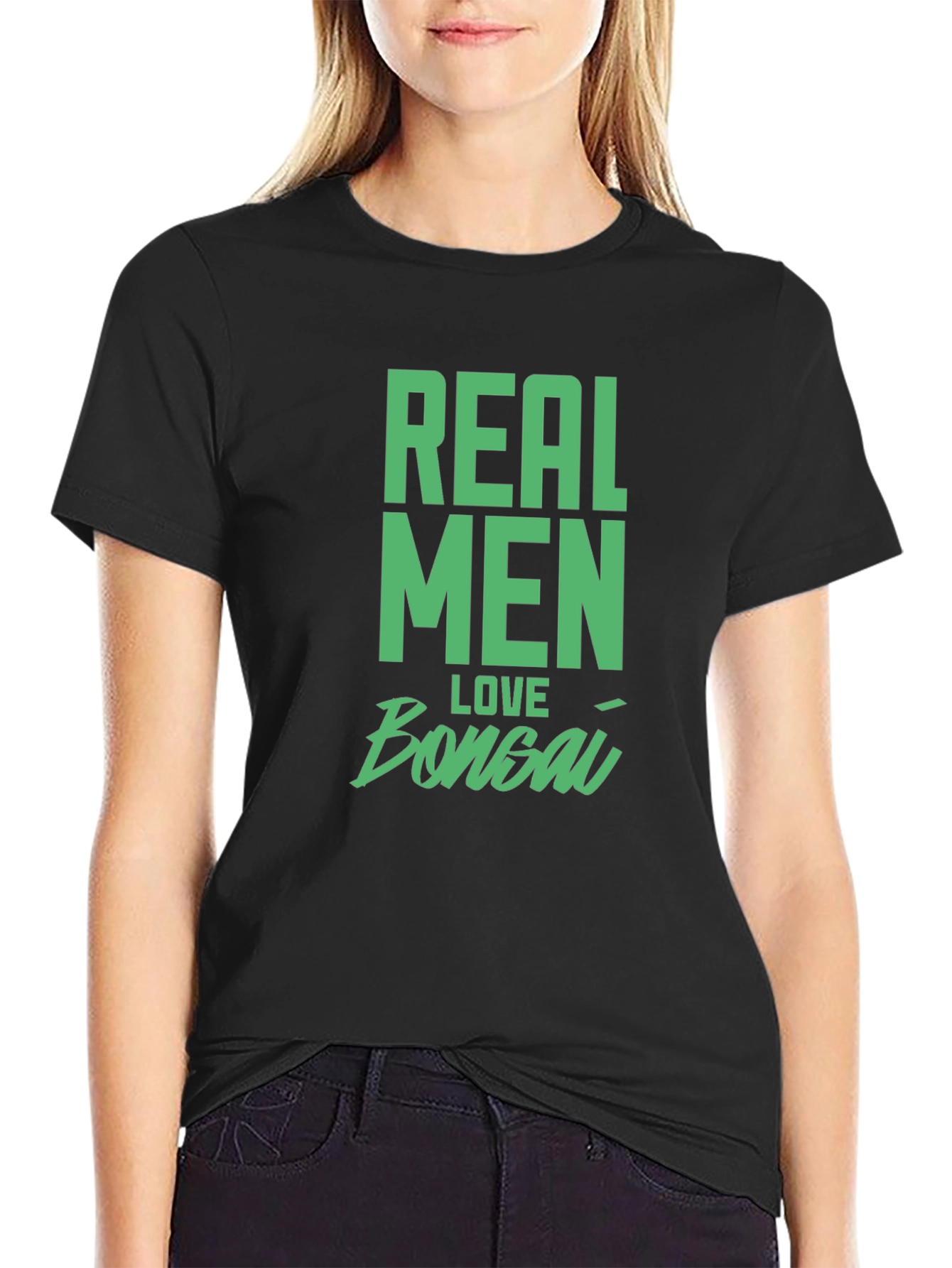 Real Men Love Bonsai Black Graphic T-Shirt