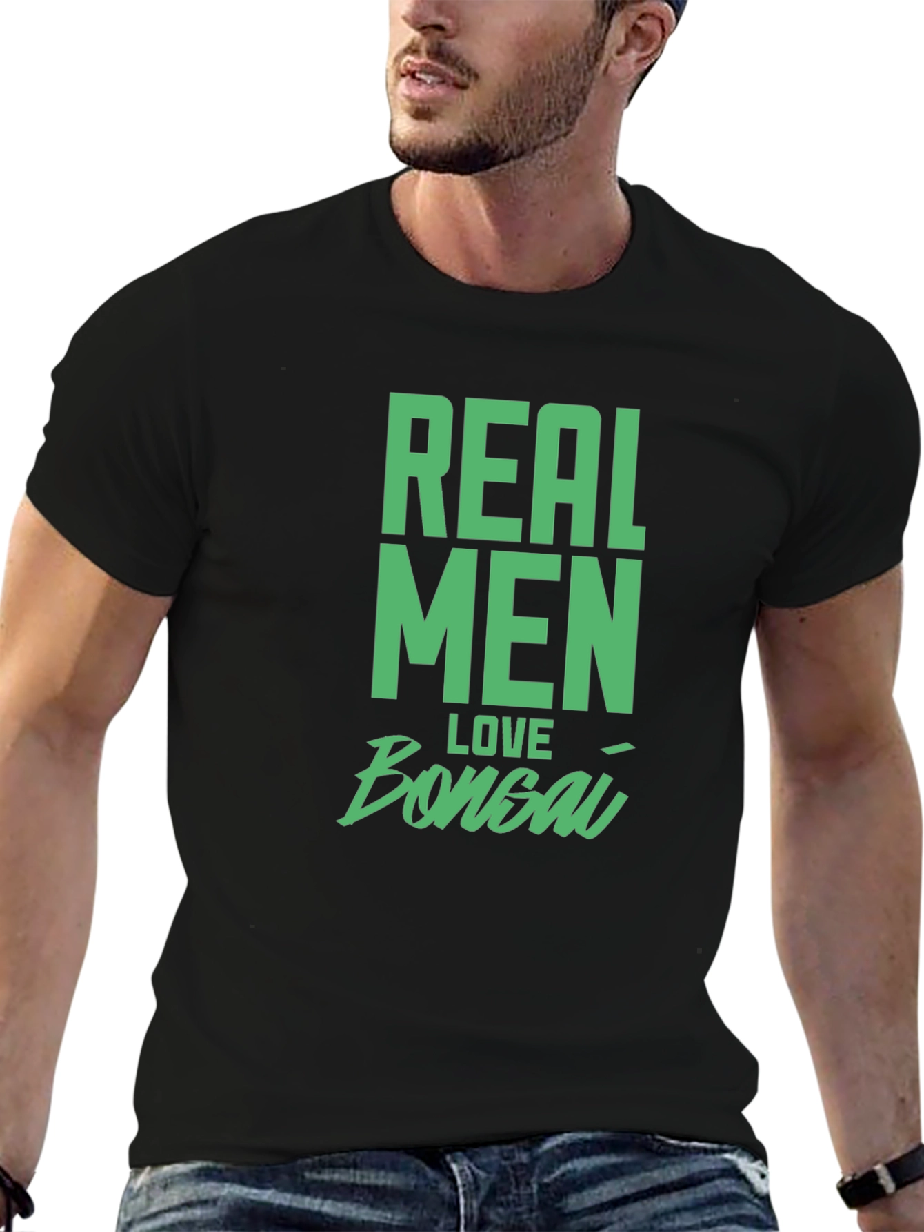 Real Men Love Bonsai Black Graphic T-Shirt