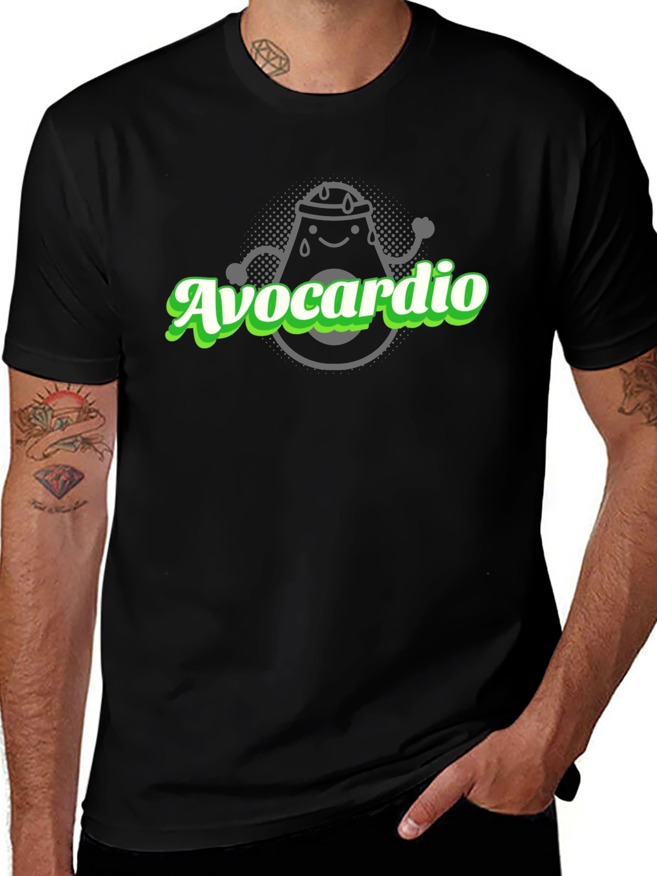 Avocardio Black T-Shirt - Workout Avocado Design