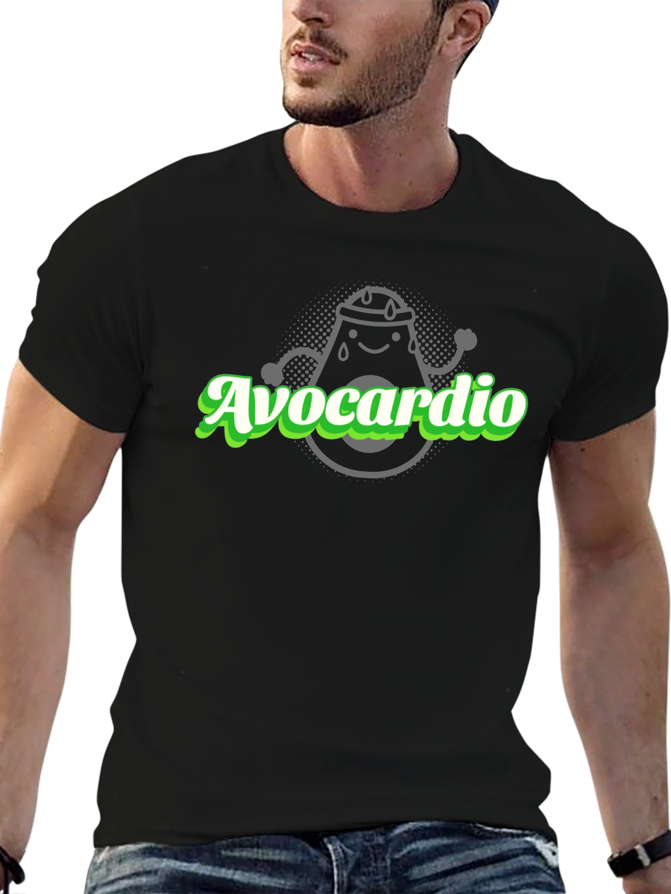 Avocardio Black T-Shirt - Workout Avocado Design