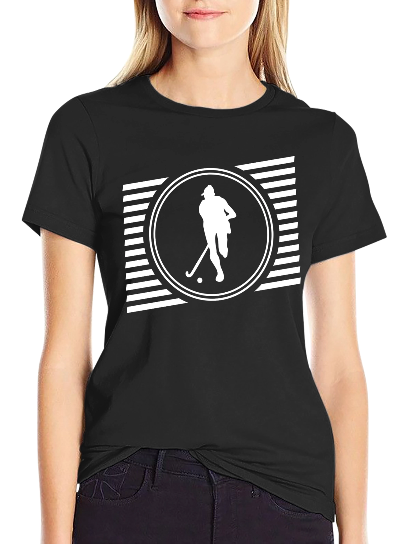 Hockey Player Graphic Tee - Black Cotton Blend