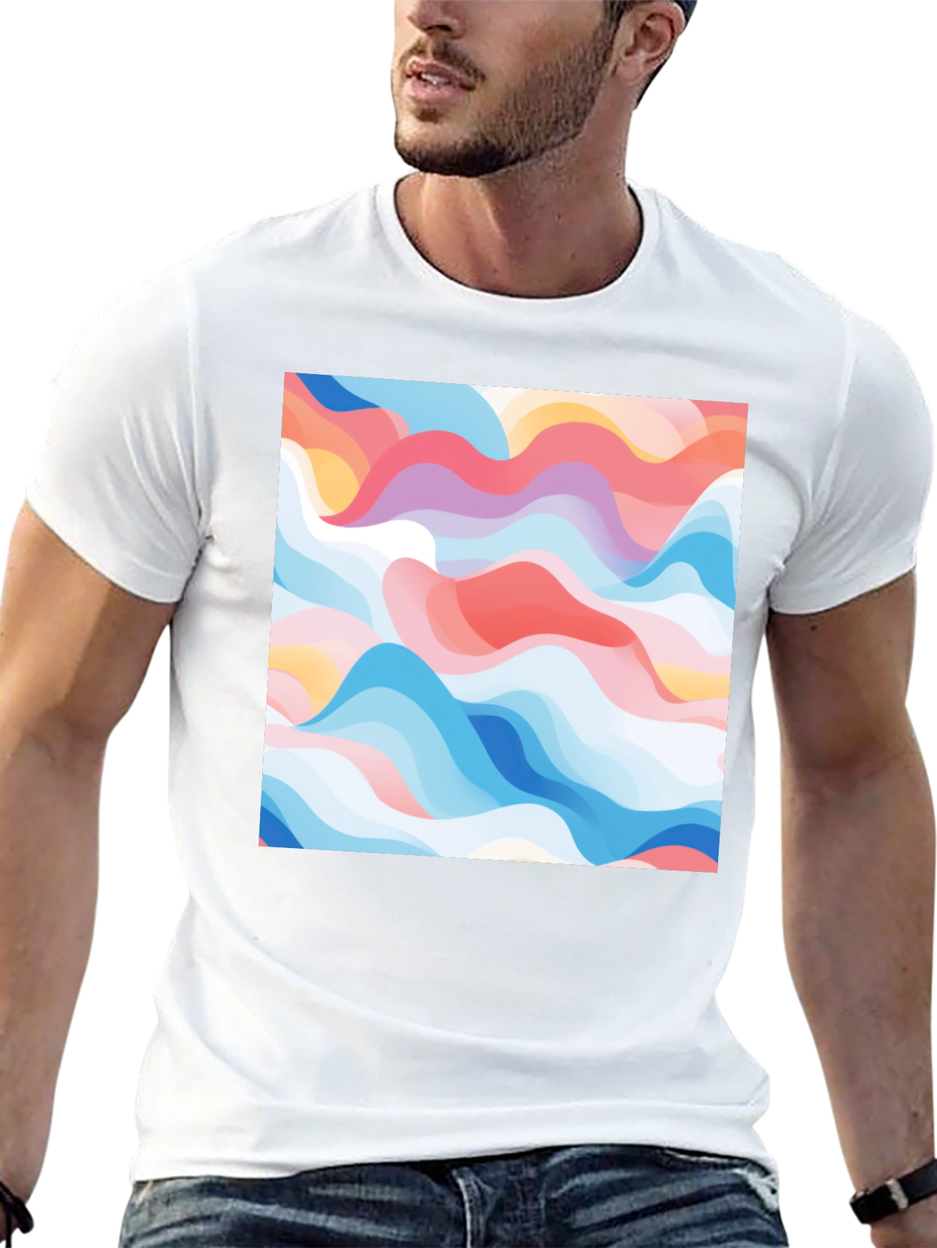 Abstract Wave Print Black Tee - Modern Art Shirt