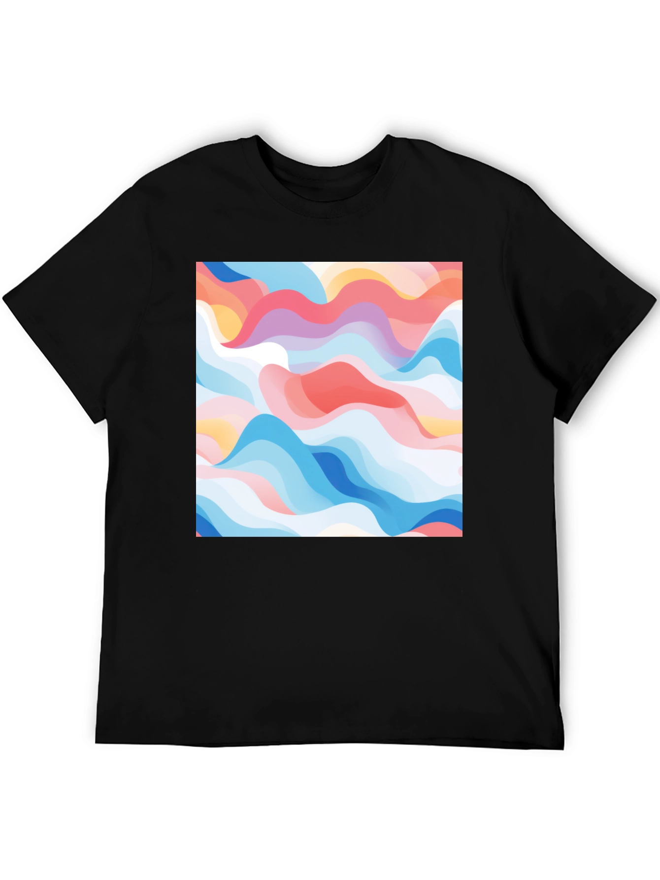 Abstract Wave Print Black Tee - Modern Art Shirt