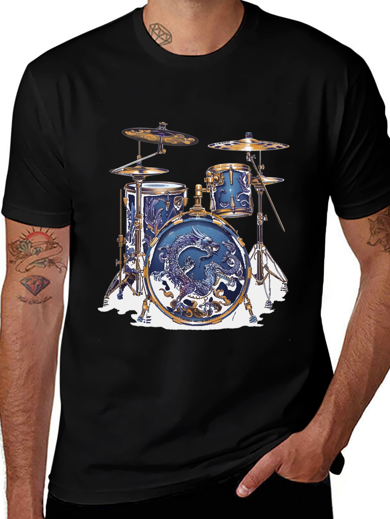 Dragon Drum Set Graphic Tee - Musician Style
