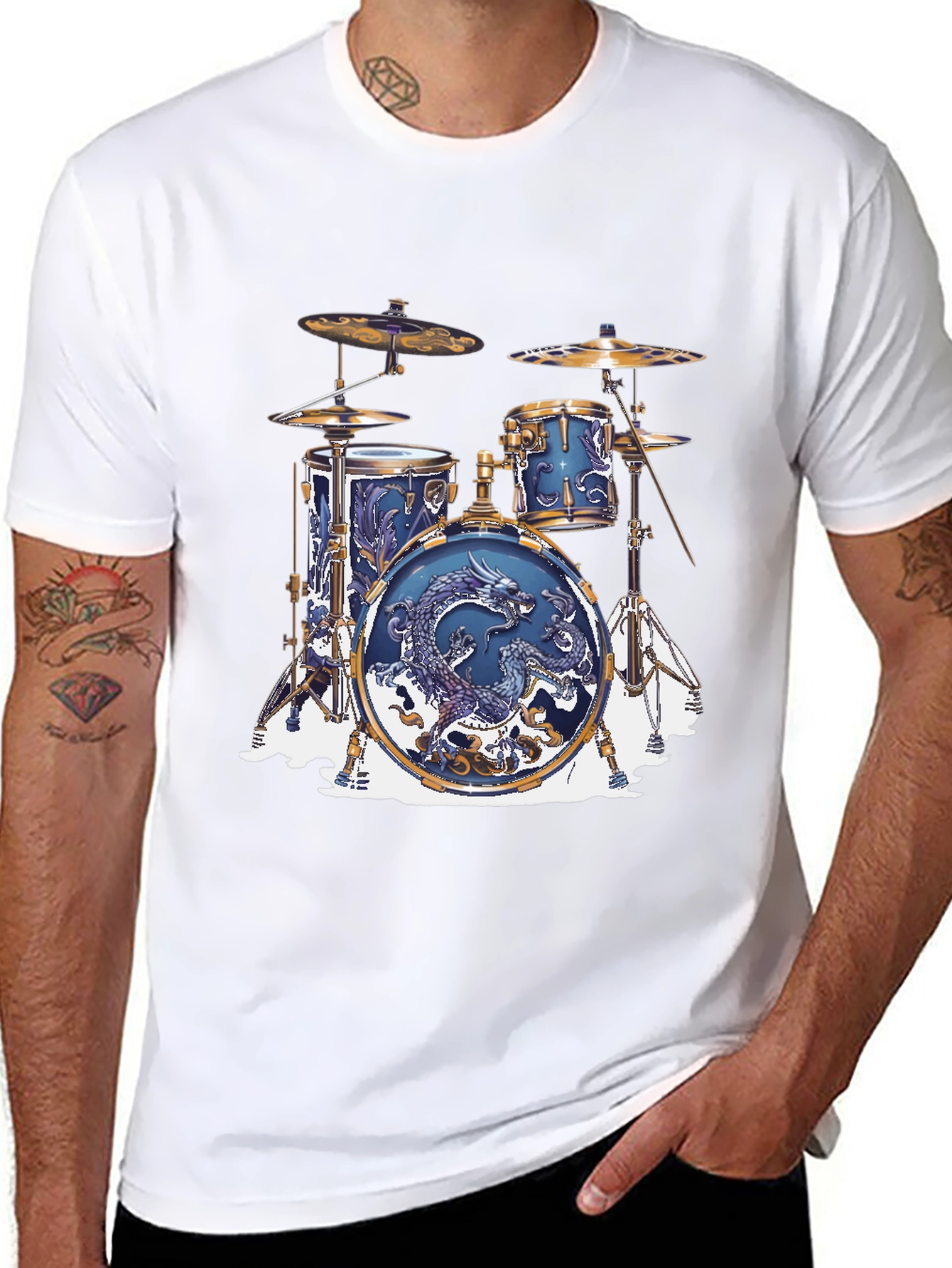 Dragon Drum Set Graphic Tee - Musician Style