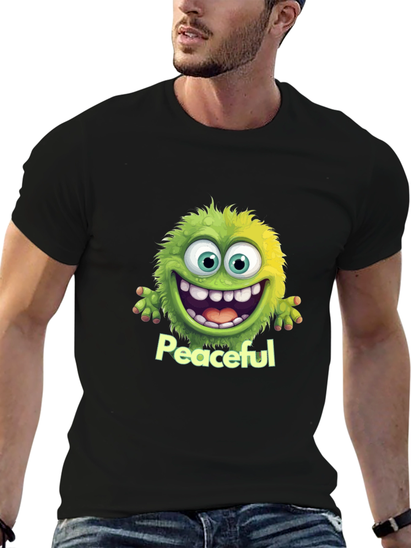 Peaceful Monster Graphic Tee - Soft Black Cotton T-Shirt