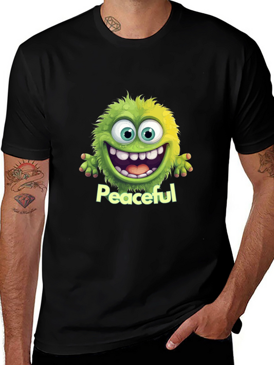 Peaceful Monster Graphic Tee - Soft Black Cotton T-Shirt