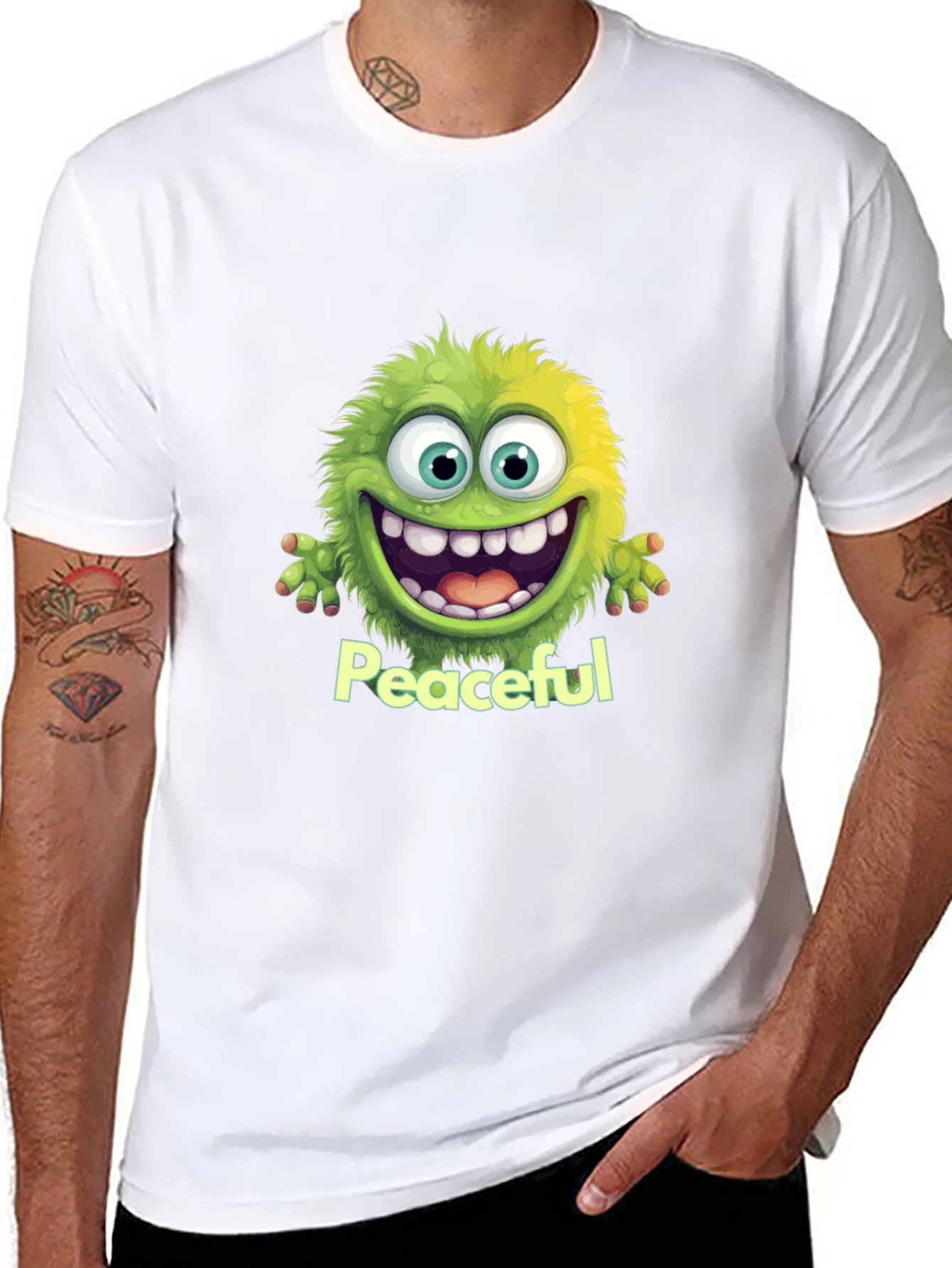 Peaceful Monster Graphic Tee - Soft Black Cotton T-Shirt