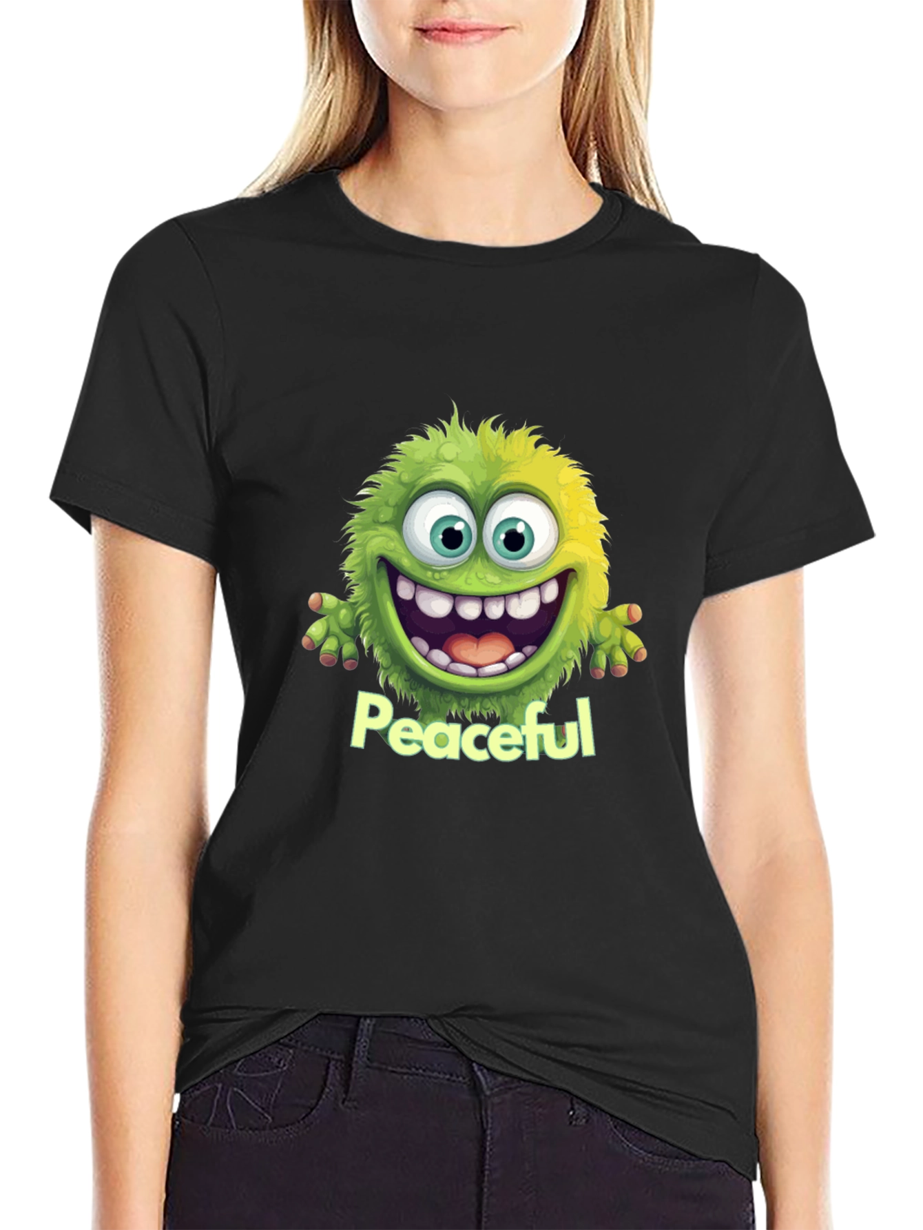 Peaceful Monster Graphic Tee - Soft Black Cotton T-Shirt