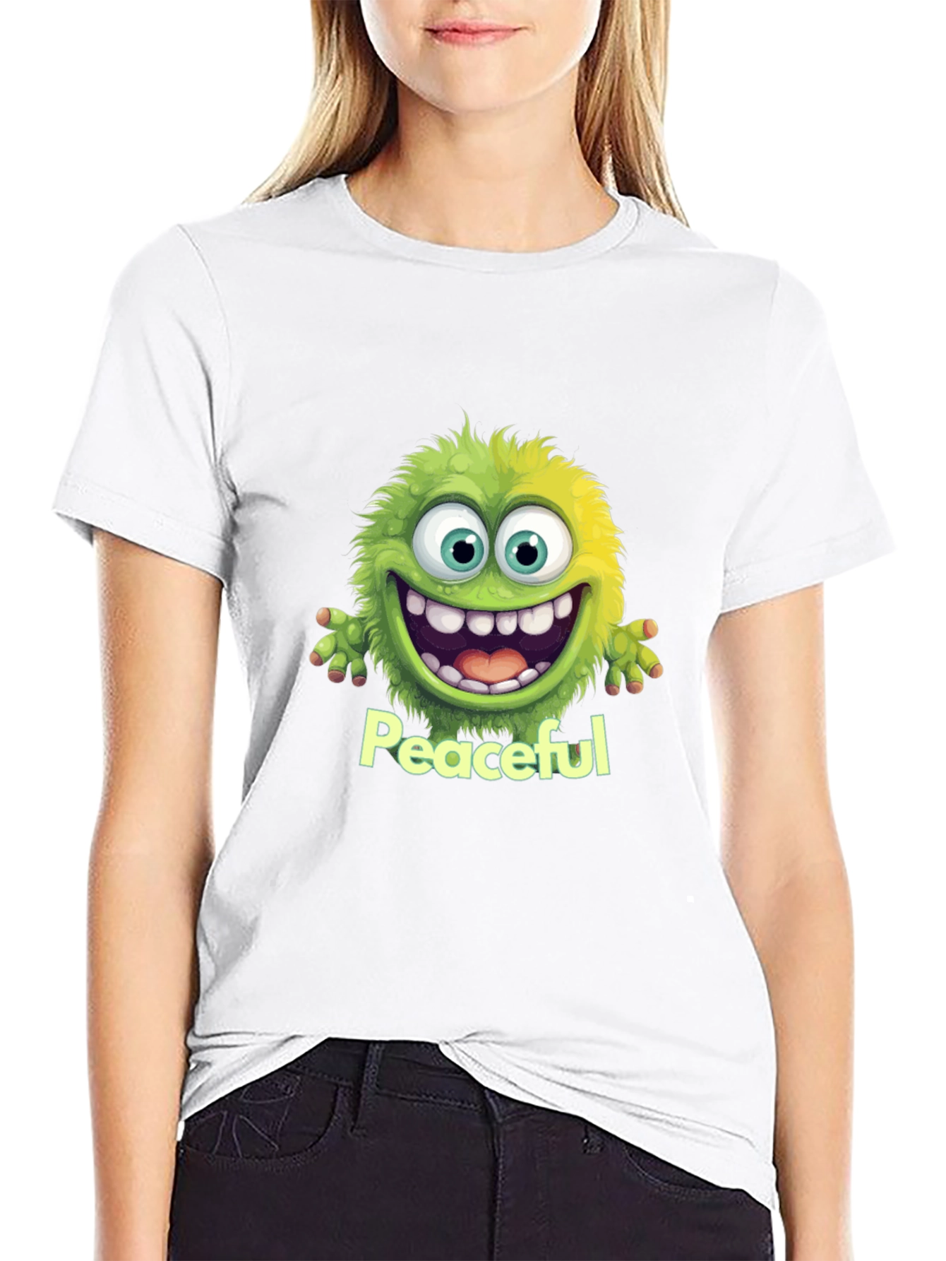 Peaceful Monster Graphic Tee - Soft Black Cotton T-Shirt
