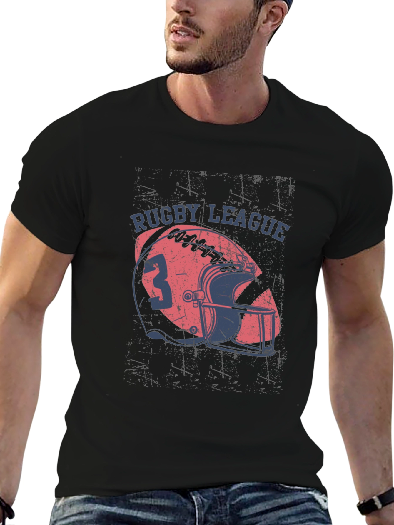Rugby League Graphic Tee - Casual Black T-Shirt