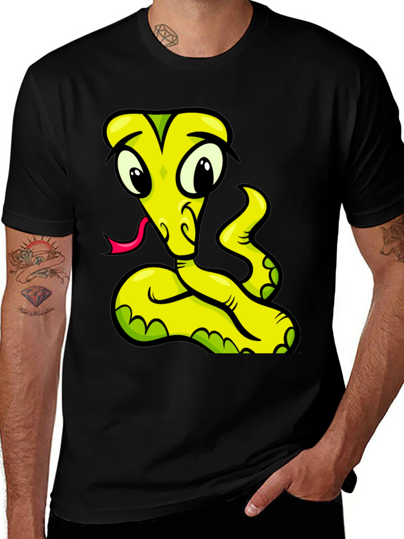 Cartoon Snake Graphic Tee - Black T-Shirt