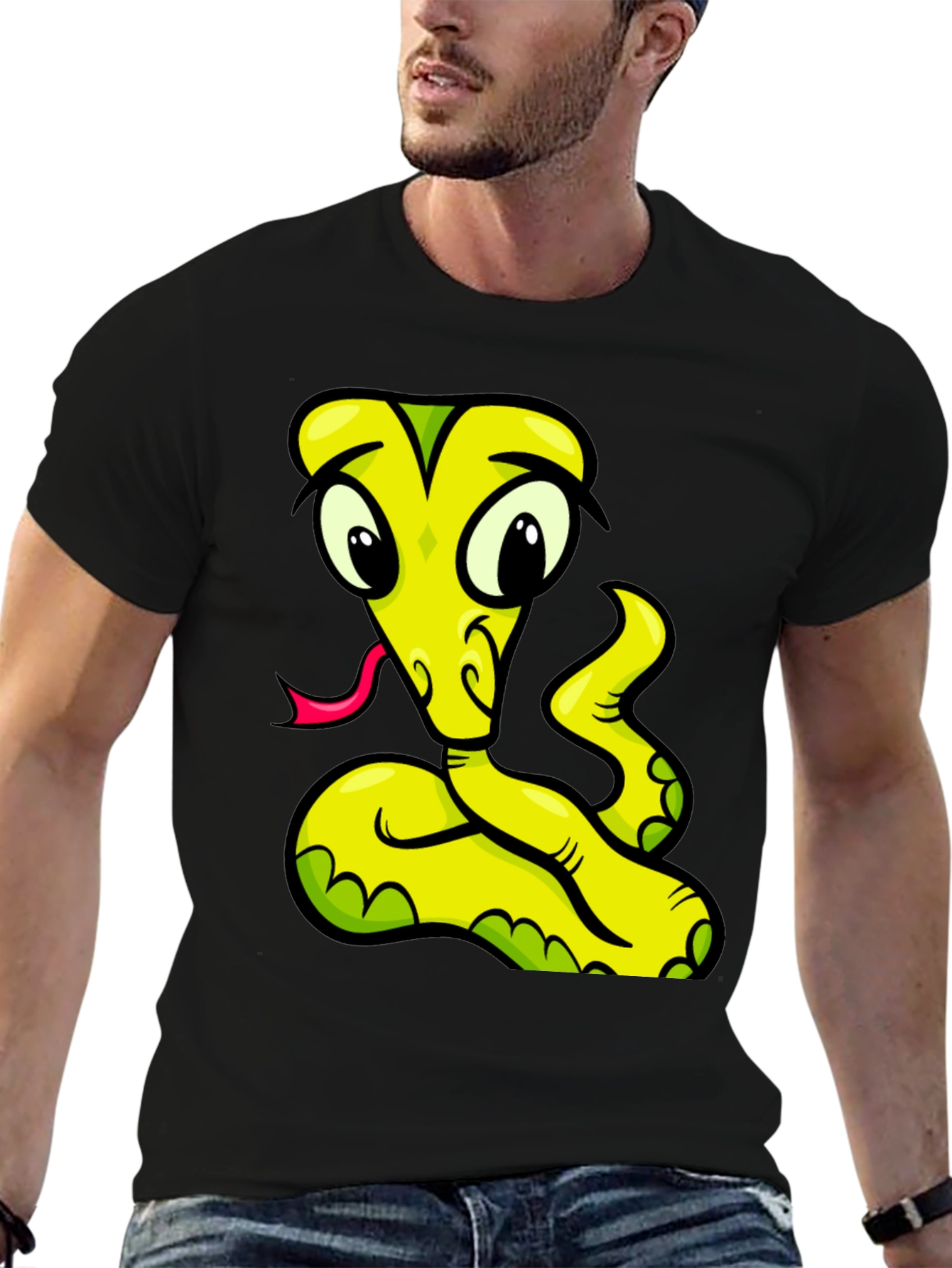 Cartoon Snake Graphic Tee - Black T-Shirt