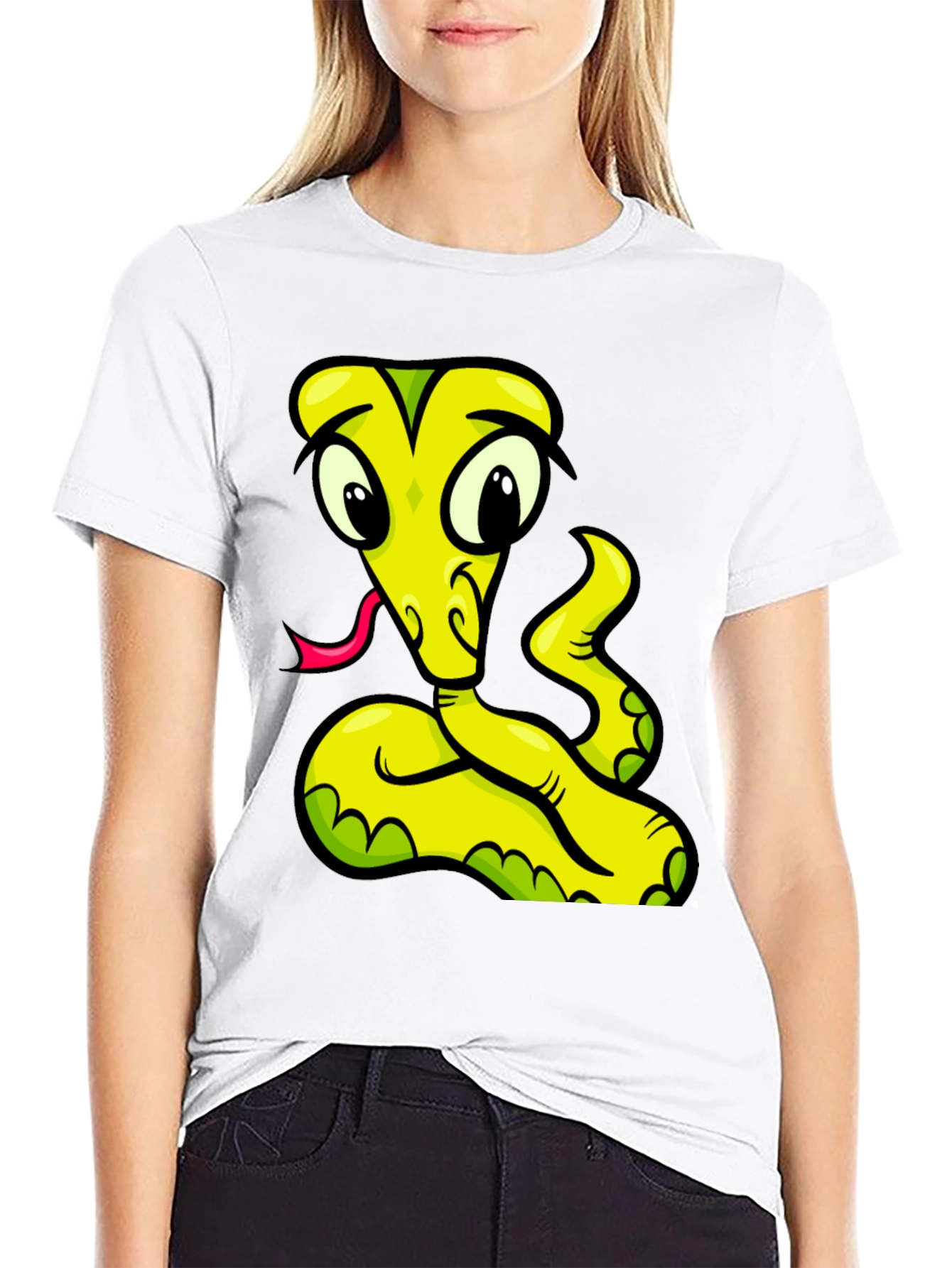Cartoon Snake Graphic Tee - Black T-Shirt