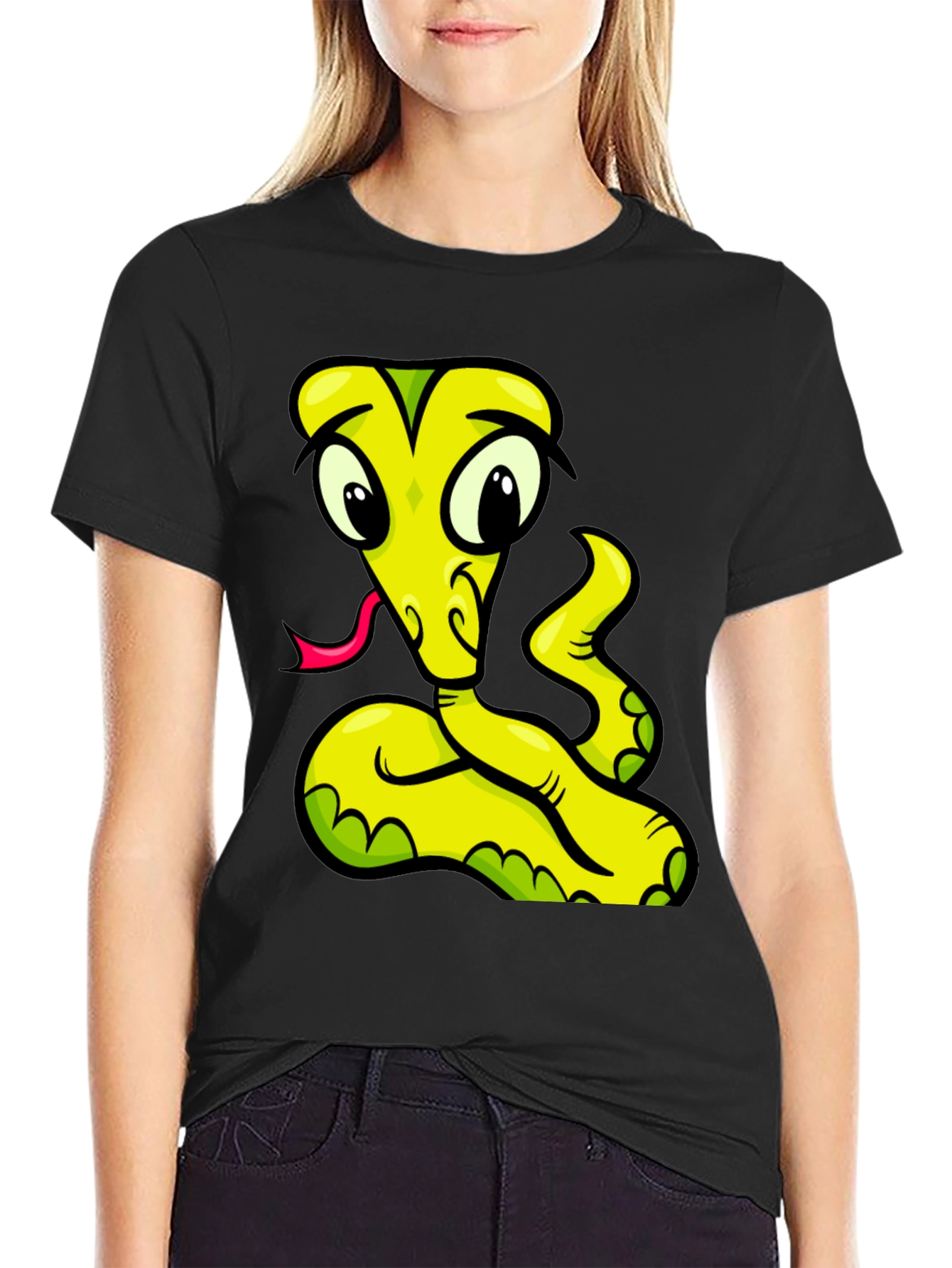 Cartoon Snake Graphic Tee - Black T-Shirt