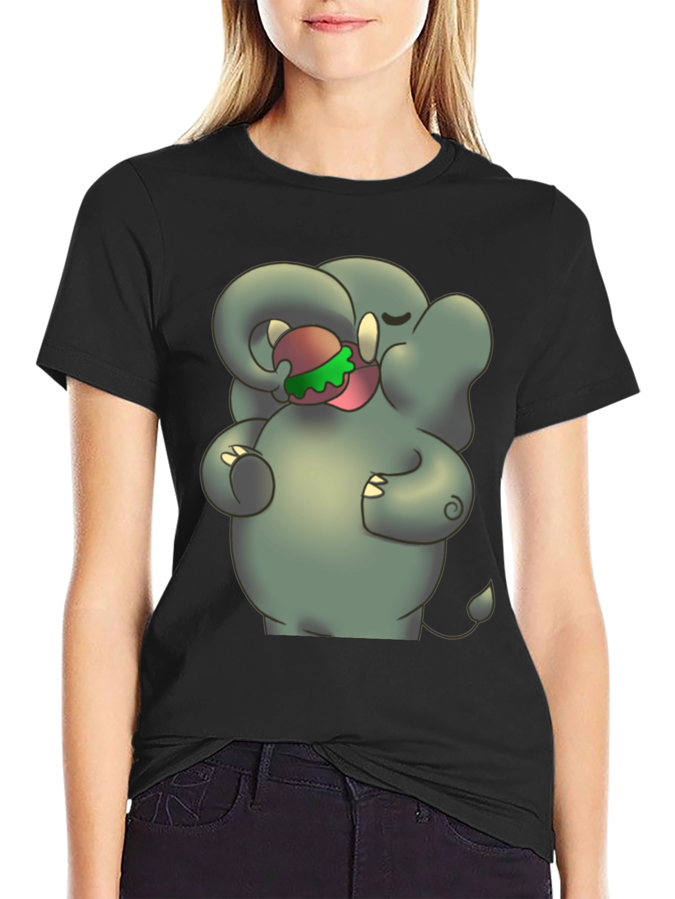 Elephant Eating Burger Graphic Tee - Unisex Black T-Shirt
