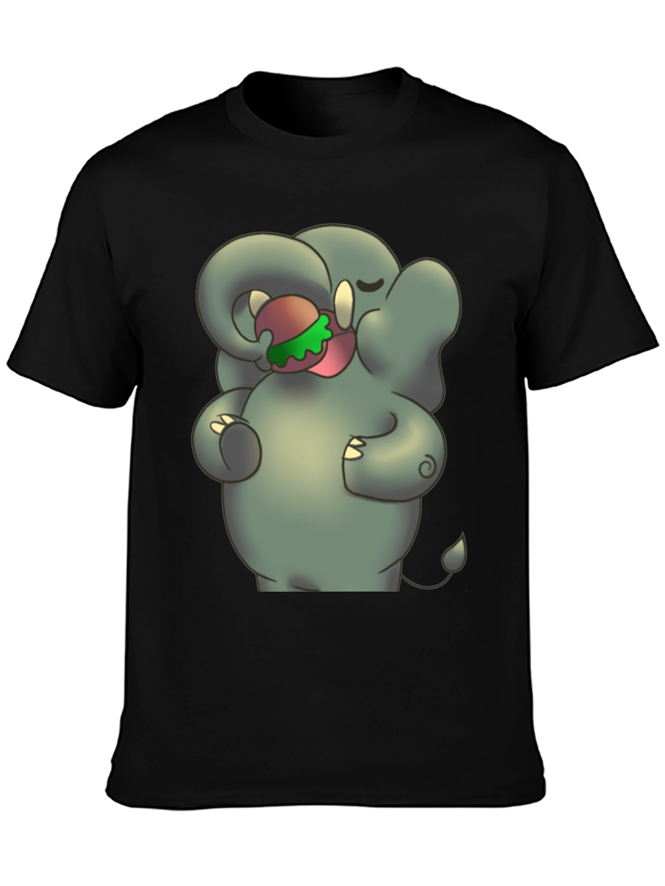 Elephant Eating Burger Graphic Tee - Unisex Black T-Shirt