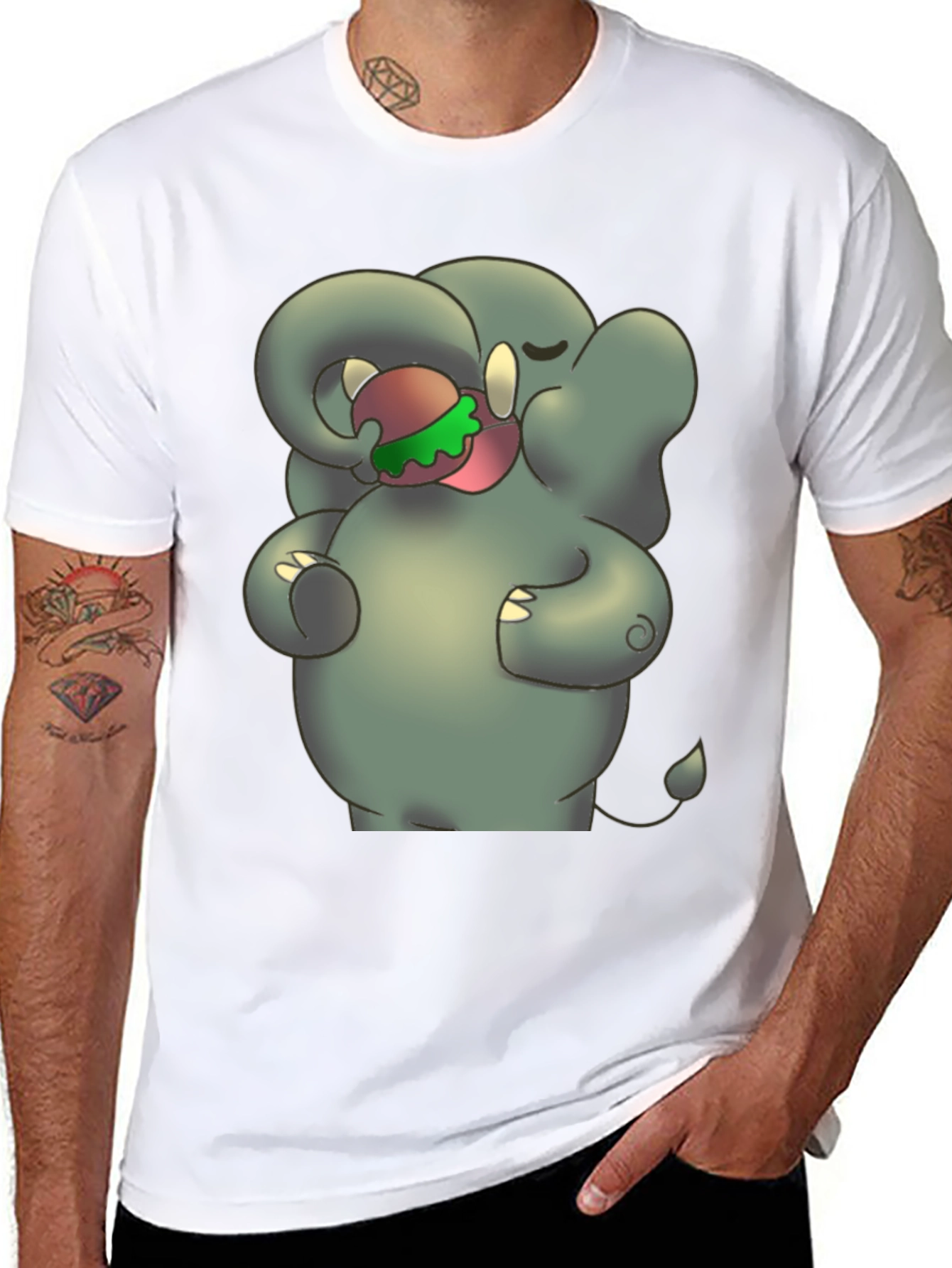 Elephant Eating Burger Graphic Tee - Unisex Black T-Shirt