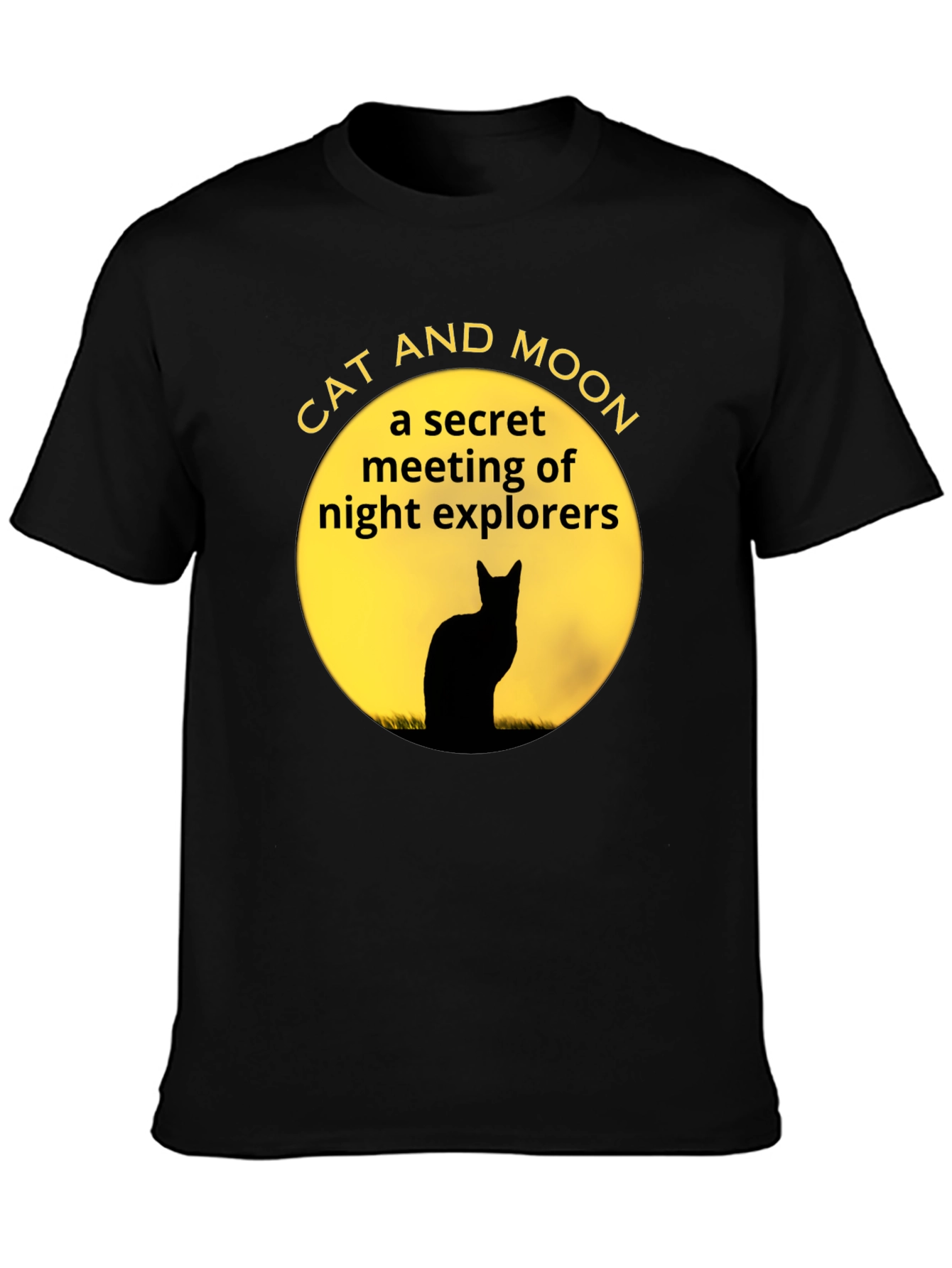 Cat and Moon Black T-Shirt Secret Night Explorers