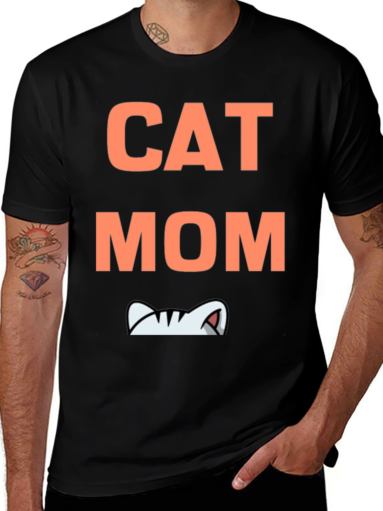 Cat Mom Graphic Tee - Black Cotton T-Shirt