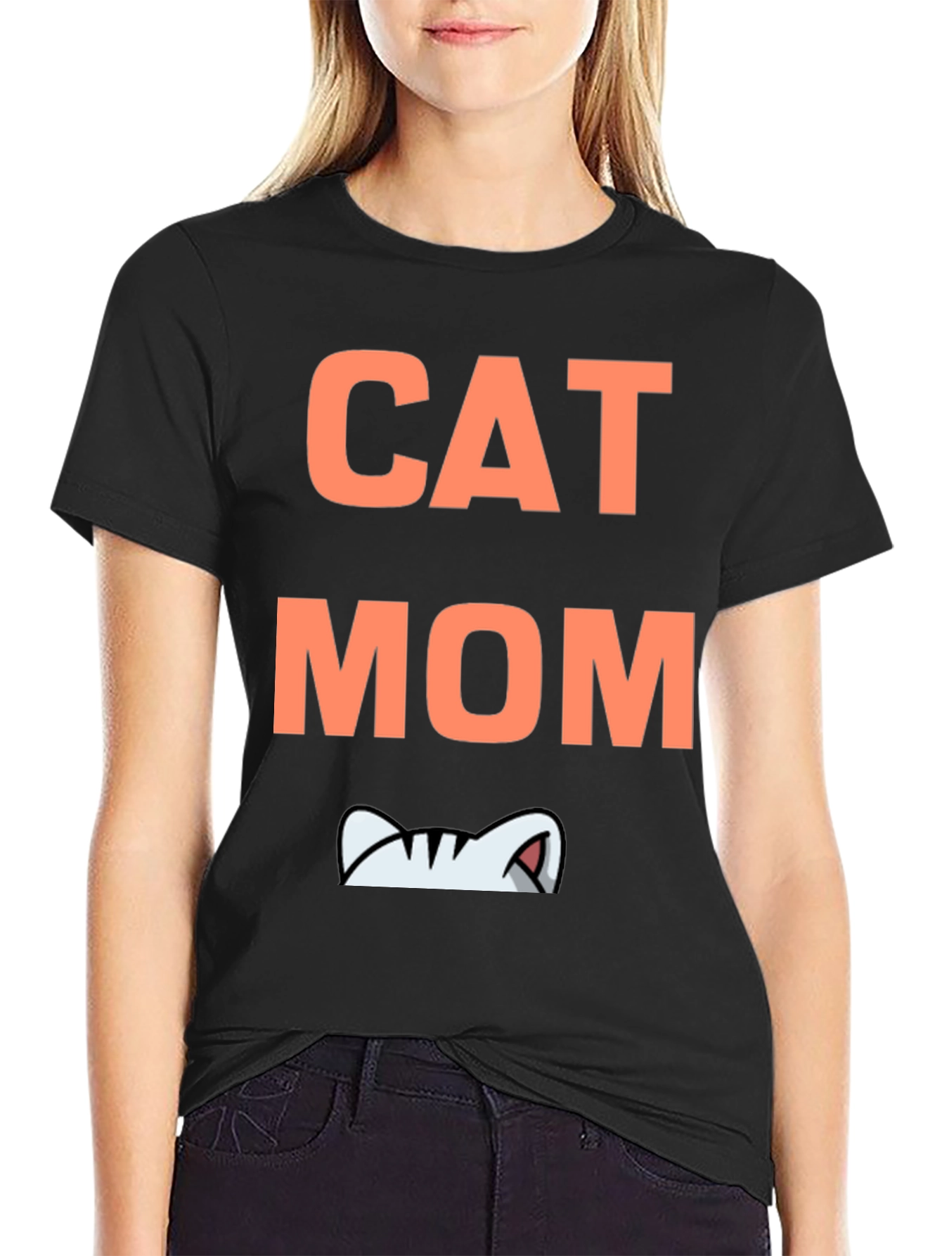 Cat Mom Graphic Tee - Black Cotton T-Shirt