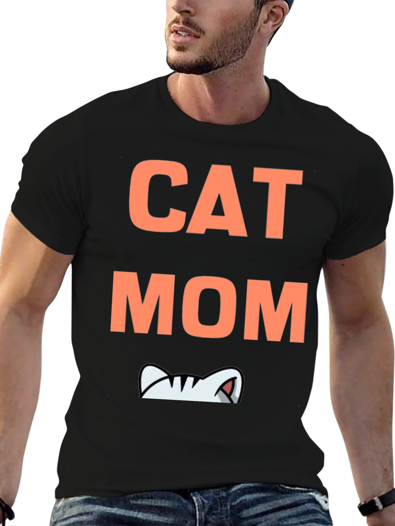 Cat Mom Graphic Tee - Black Cotton T-Shirt