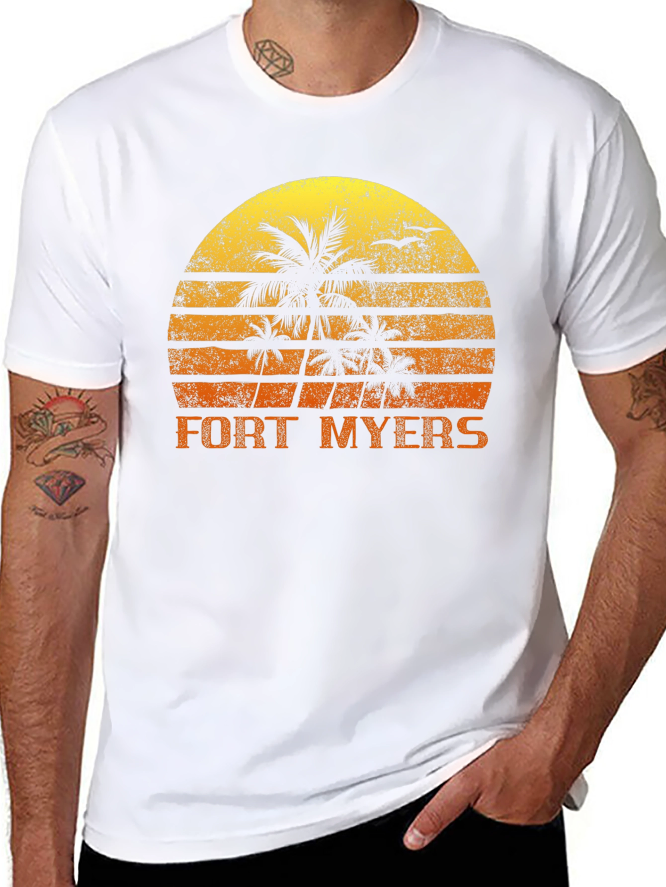 Fort Myers Retro Sunset Palm Tree T-Shirt