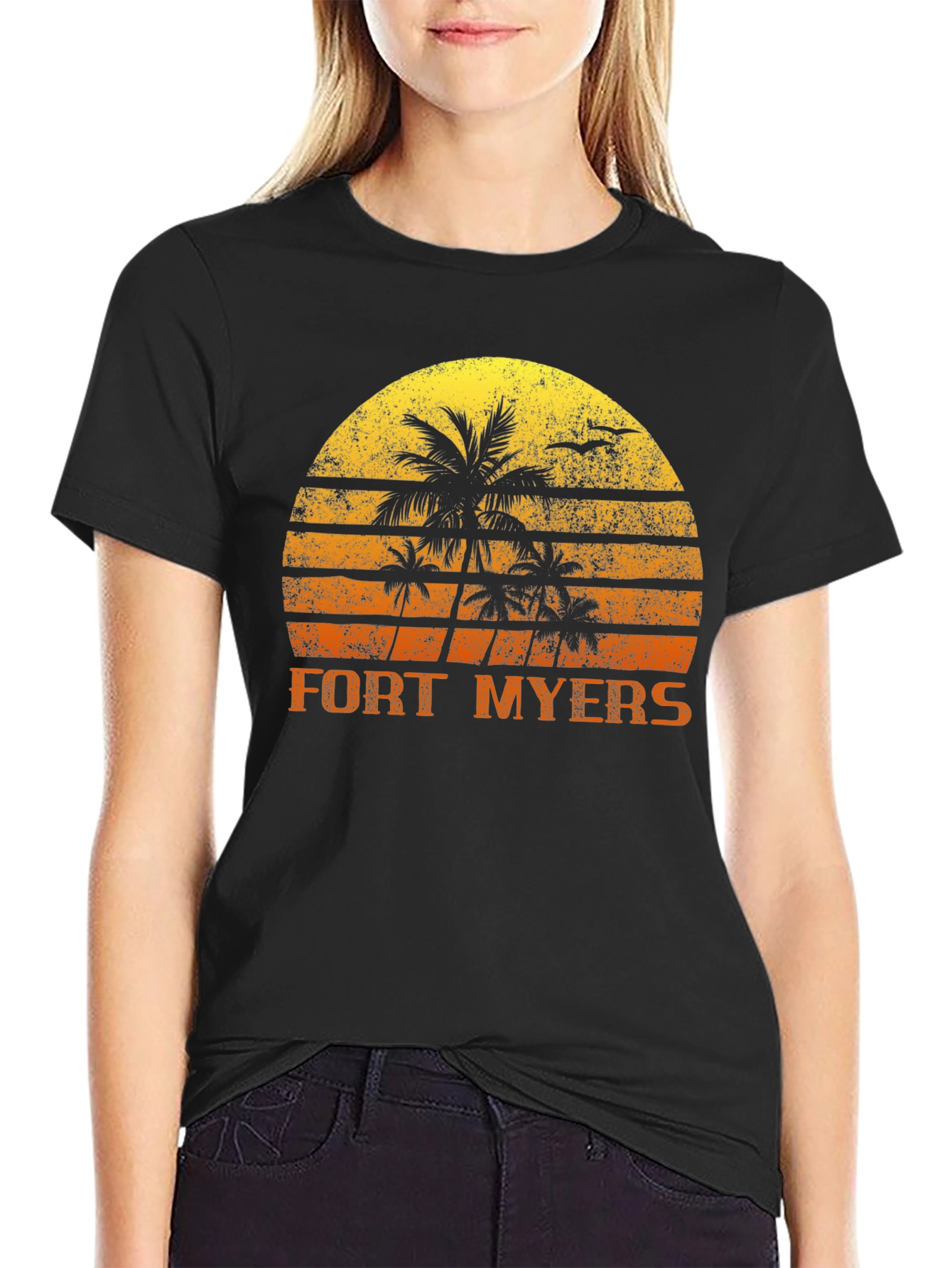 Fort Myers Retro Sunset Palm Tree T-Shirt
