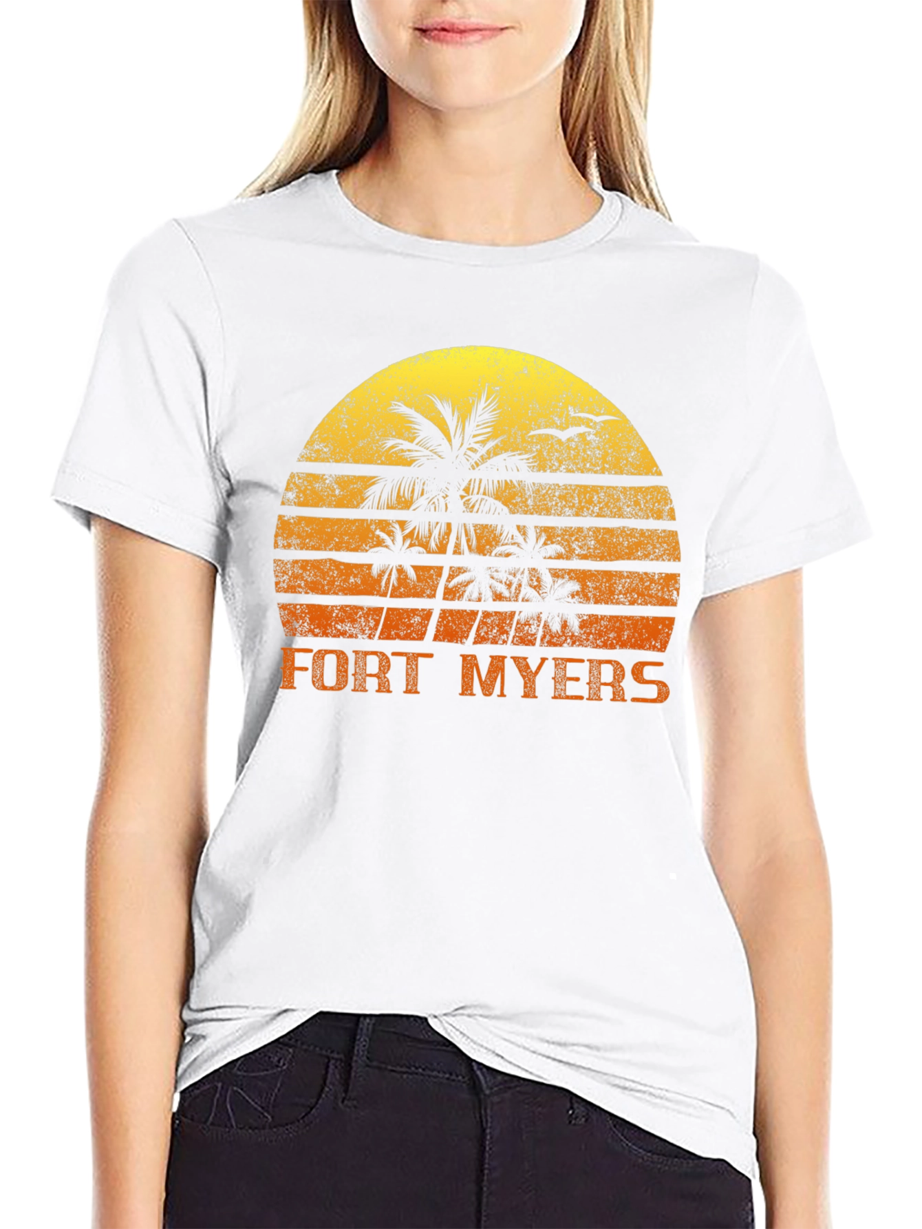 Fort Myers Retro Sunset Palm Tree T-Shirt