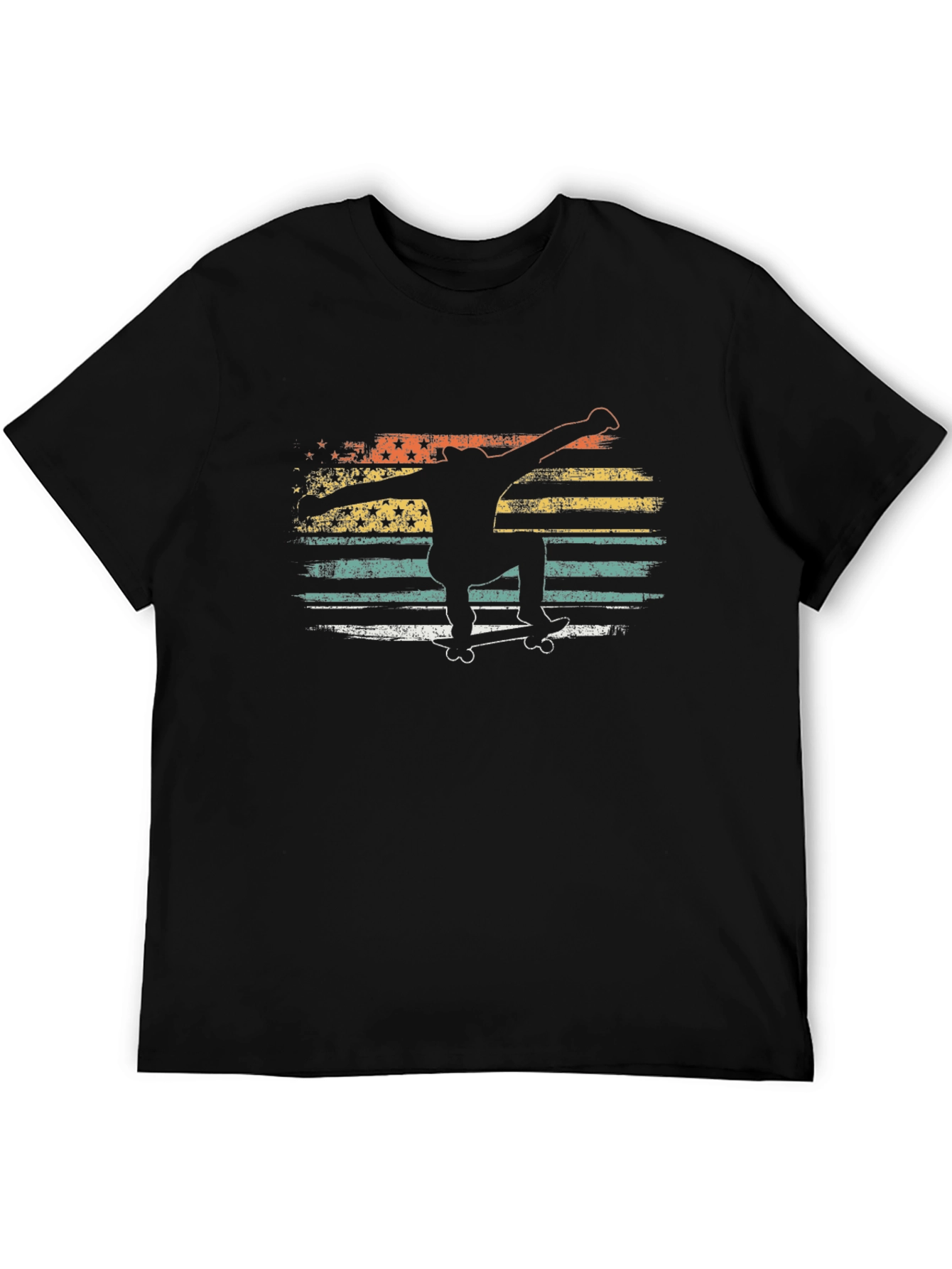 Retro Skateboarder Graphic Tee - Black Cotton Blend