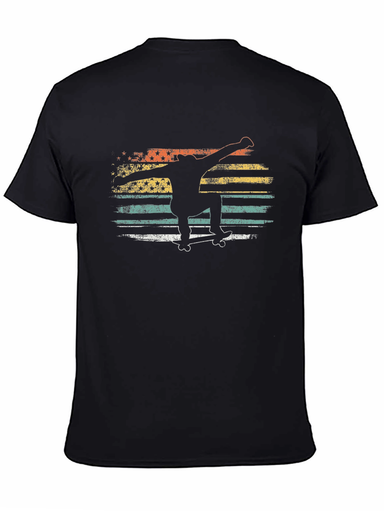 Retro Skateboarder Graphic Tee - Black Cotton Blend