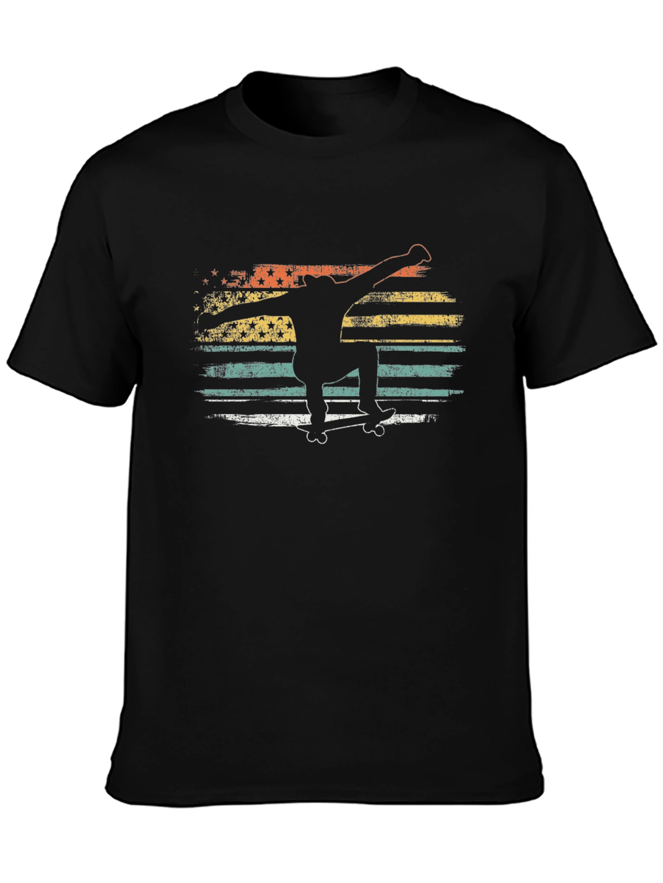 Retro Skateboarder Graphic Tee - Black Cotton Blend
