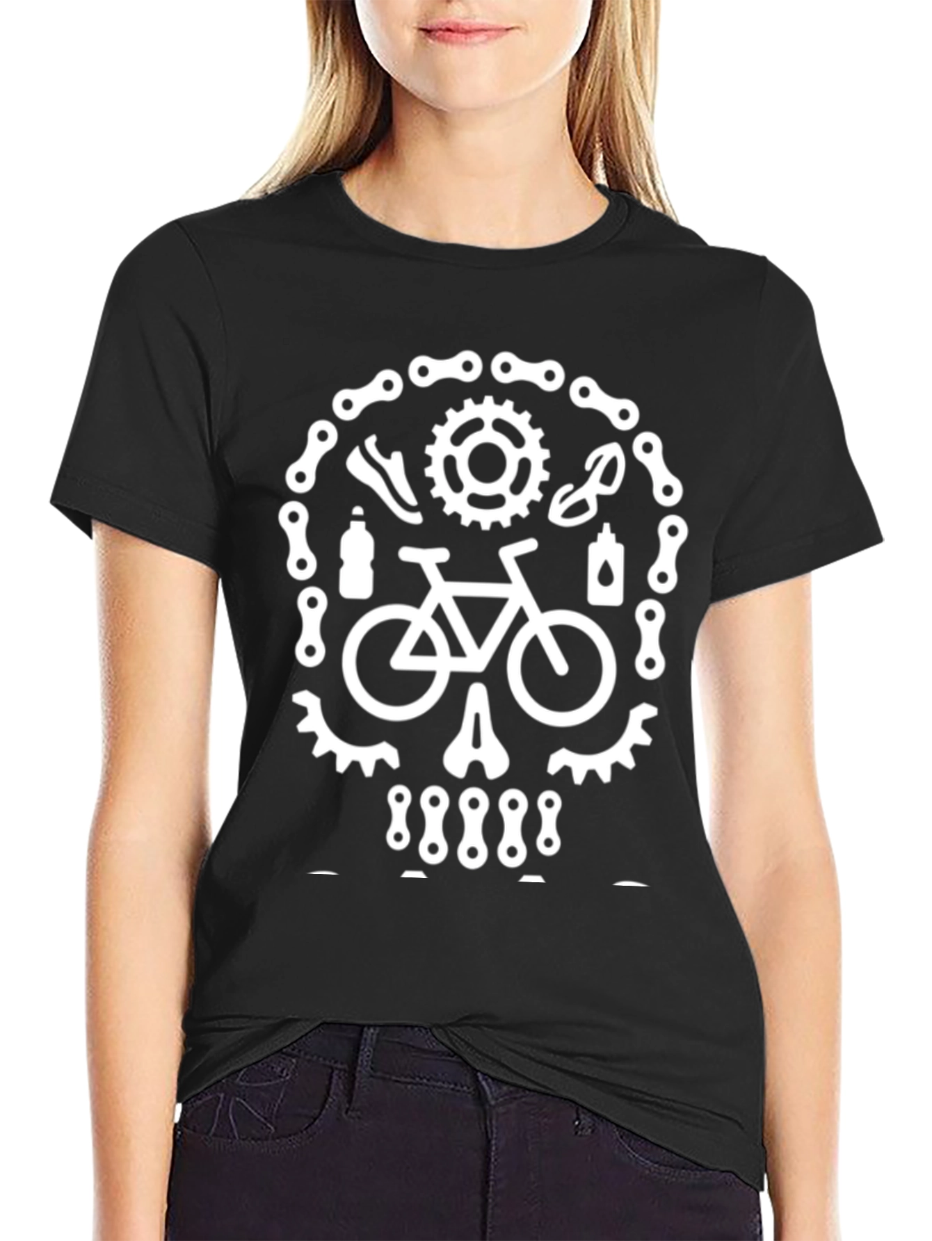 Cycling Skull Graphic Tee - Black Cotton Bicycle Shirt
