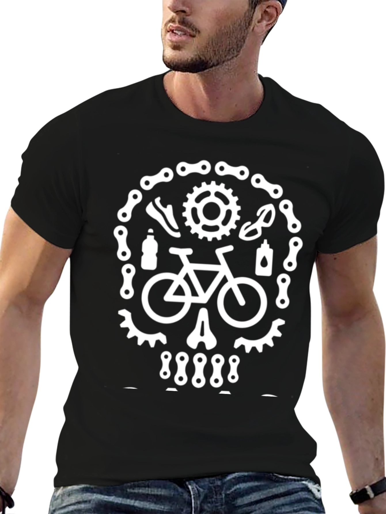 Cycling Skull Graphic Tee - Black Cotton Bicycle Shirt