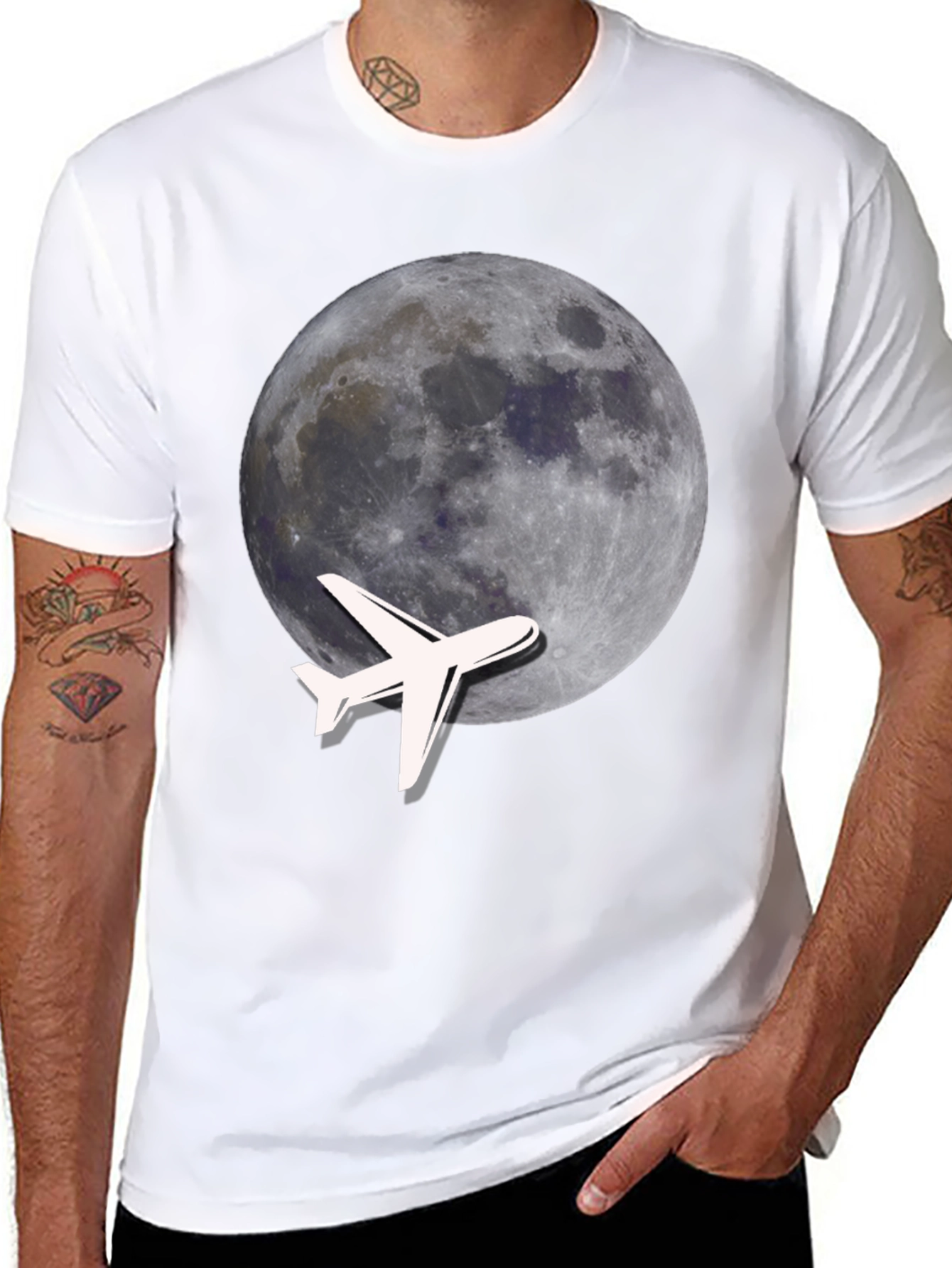 Moon Plane Graphic Tee - Fly High Style!