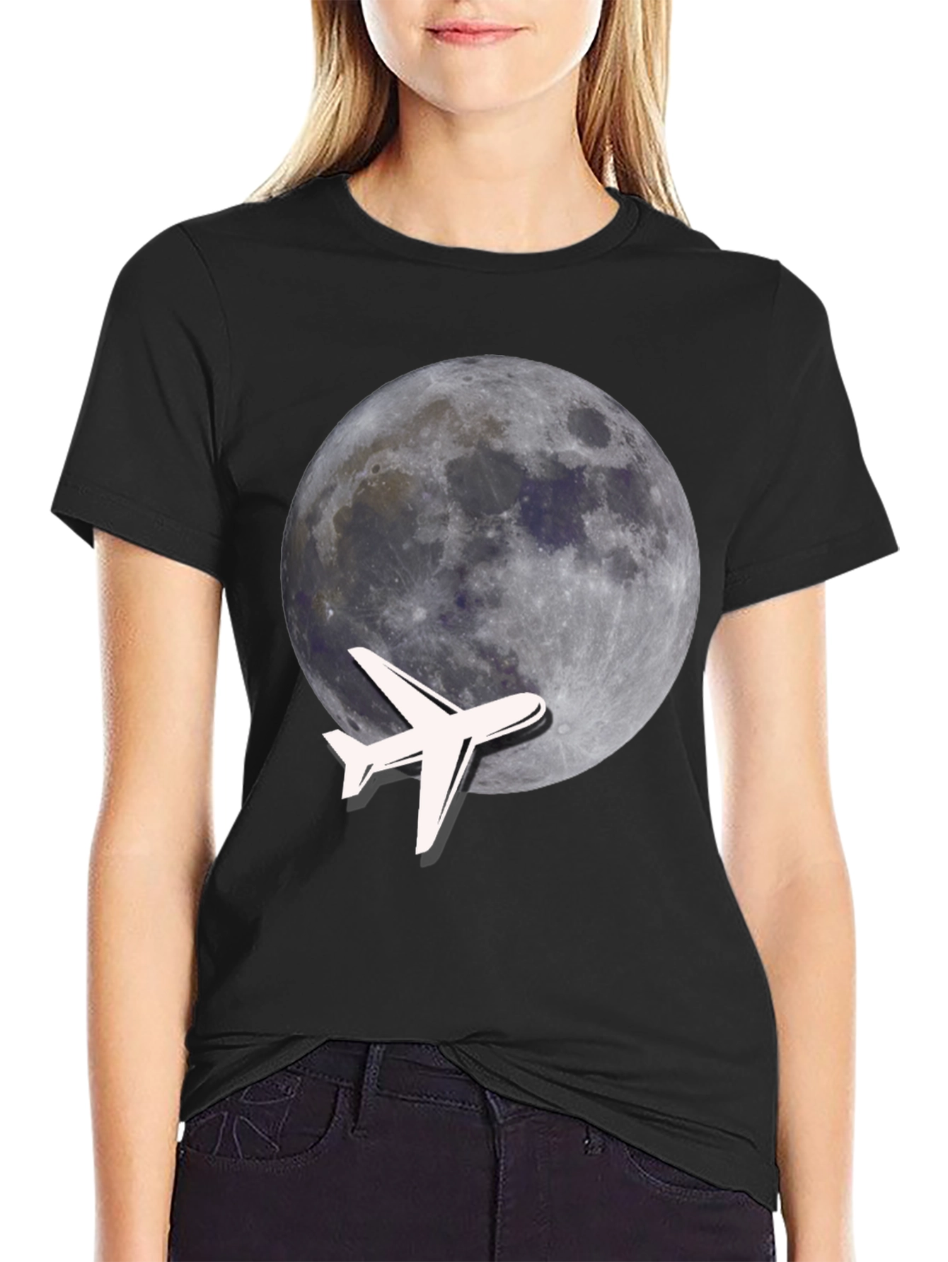 Moon Plane Graphic Tee - Fly High Style!