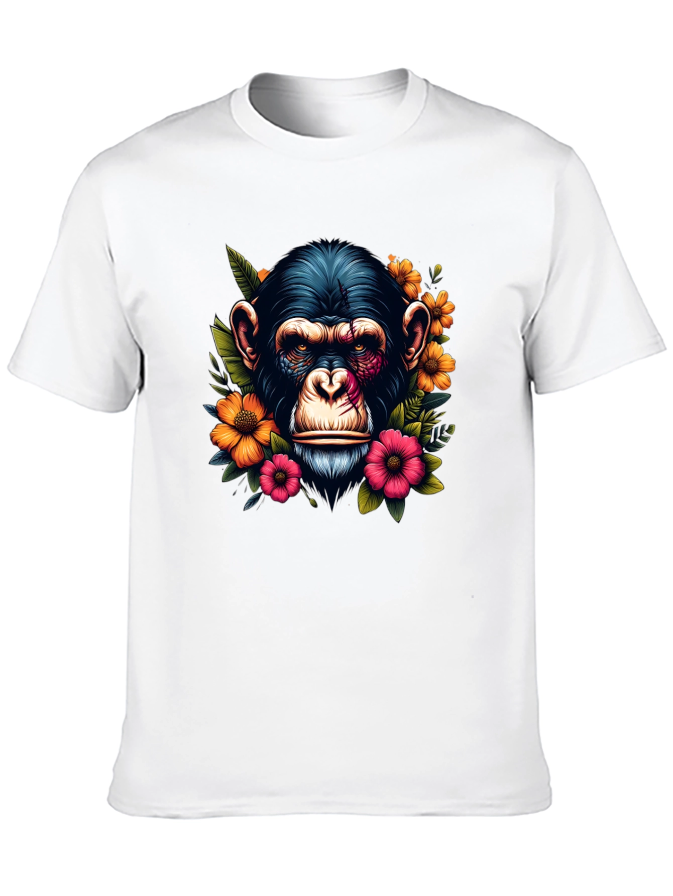 Chimpanzee Floral Print Black T-Shirt