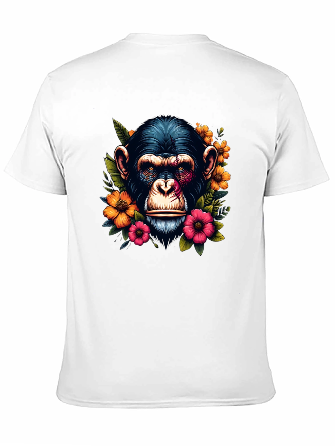 Chimpanzee Floral Print Black T-Shirt